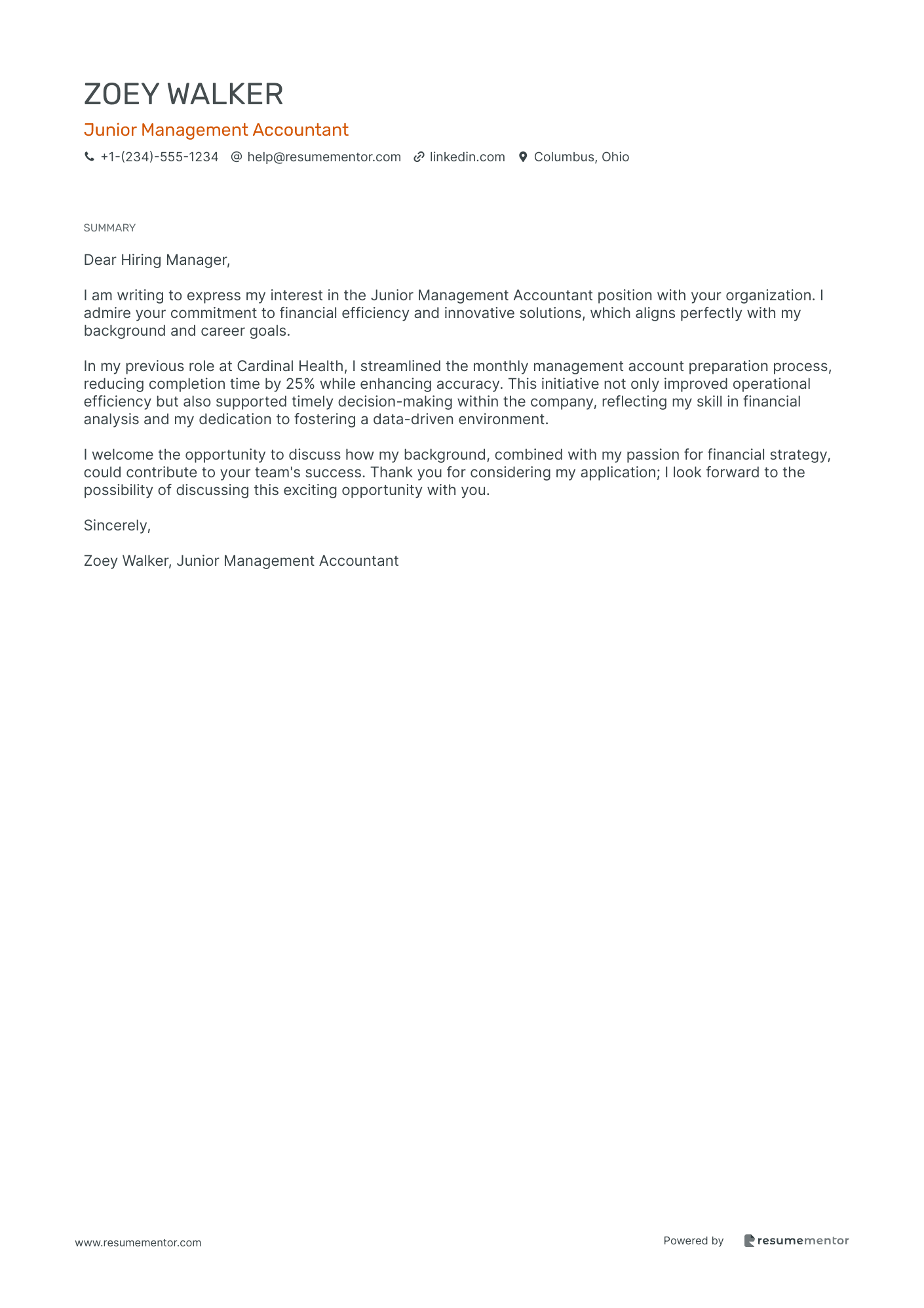 Junior Management Accountant