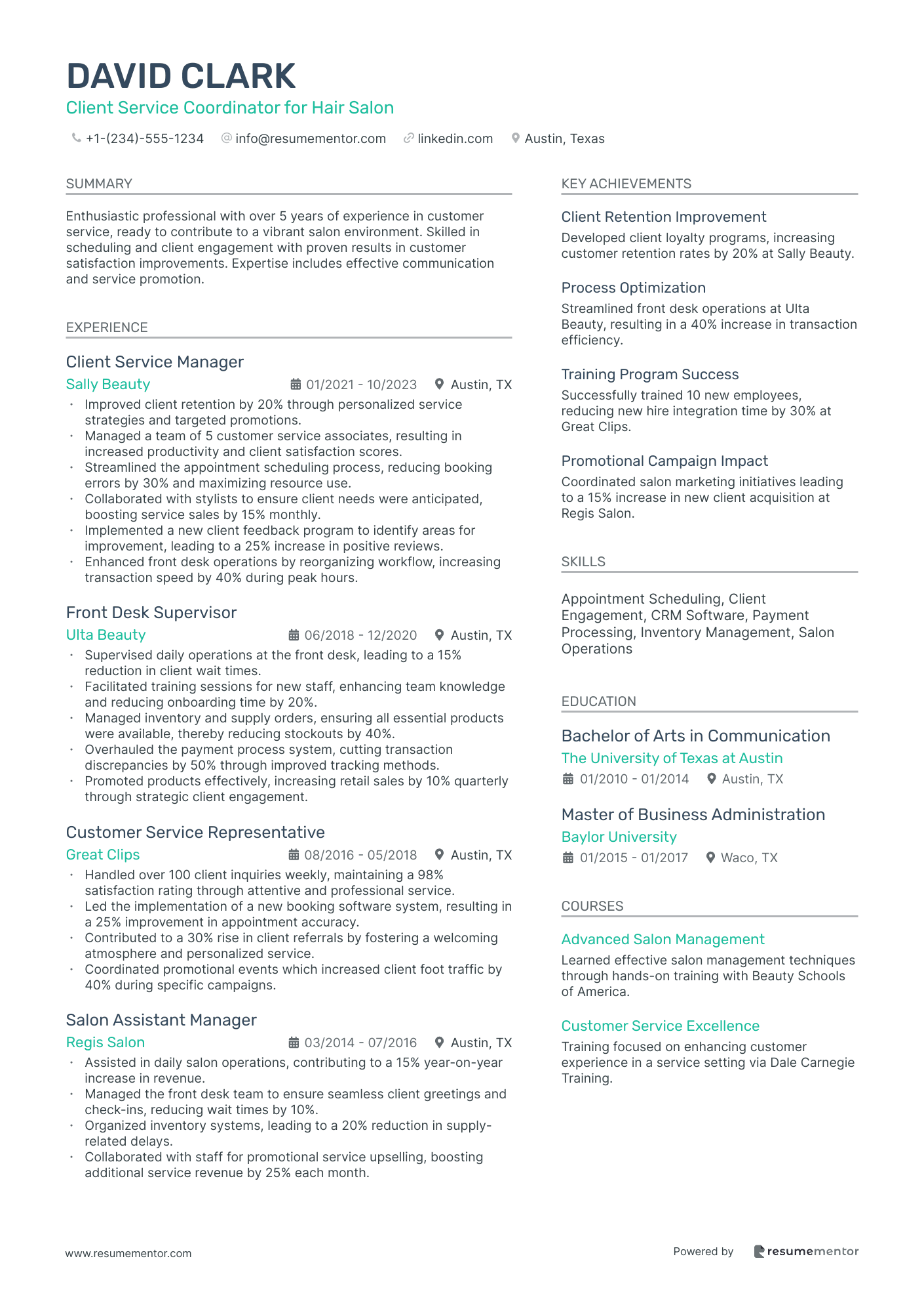 Client Service Coordinator for Hair Salon