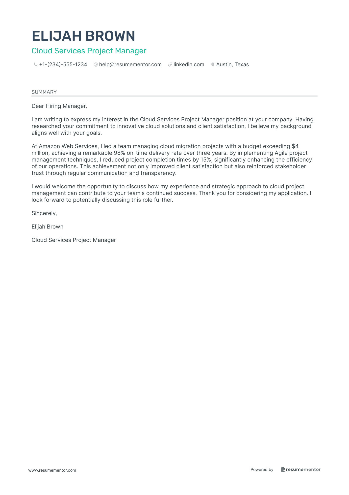 Cloud Services Project Manager