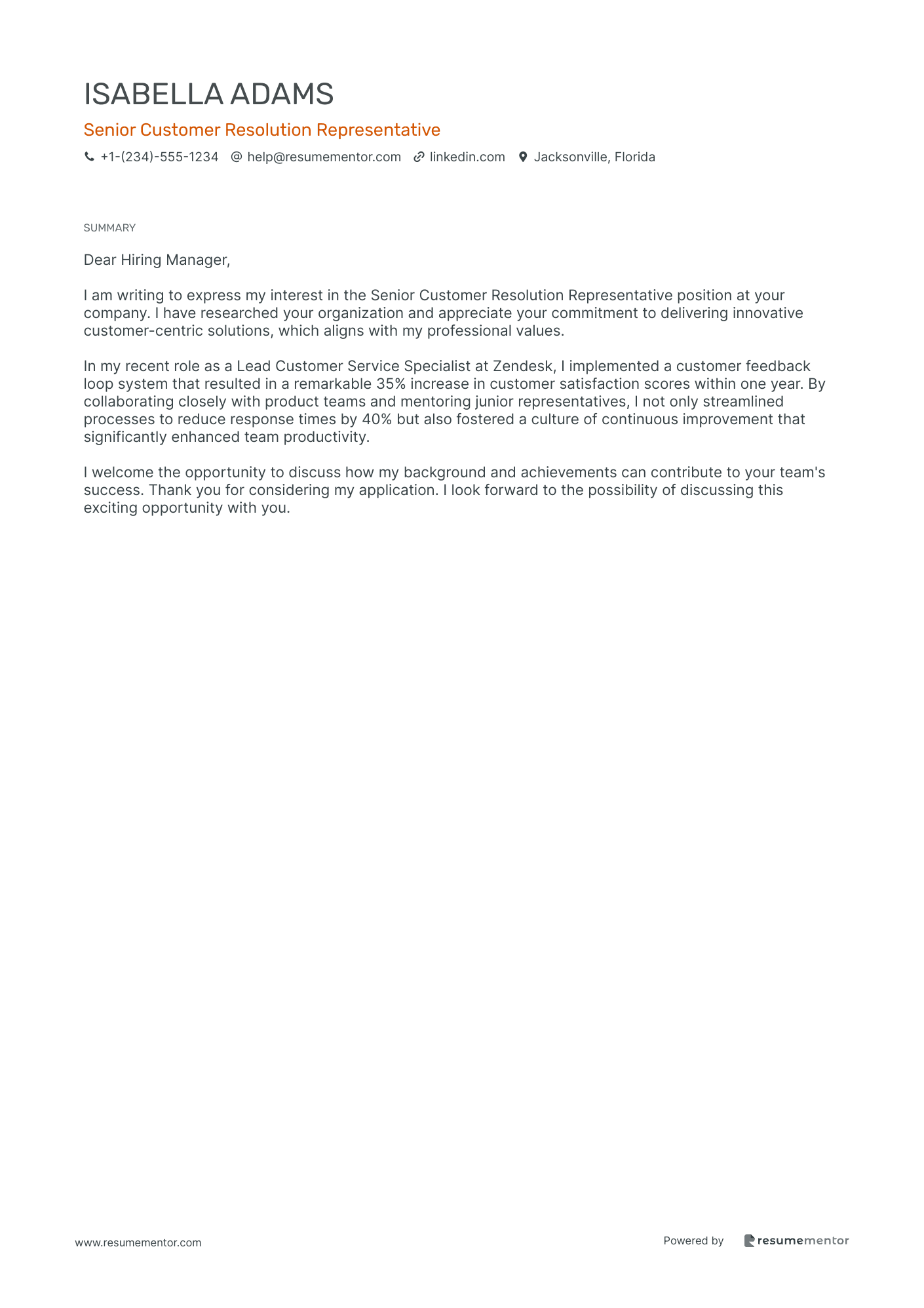 Customer Service Representative Cover Letter Examples By ResumeMentor Customer Service Representative Cover Letter Examples By ResumeMentor