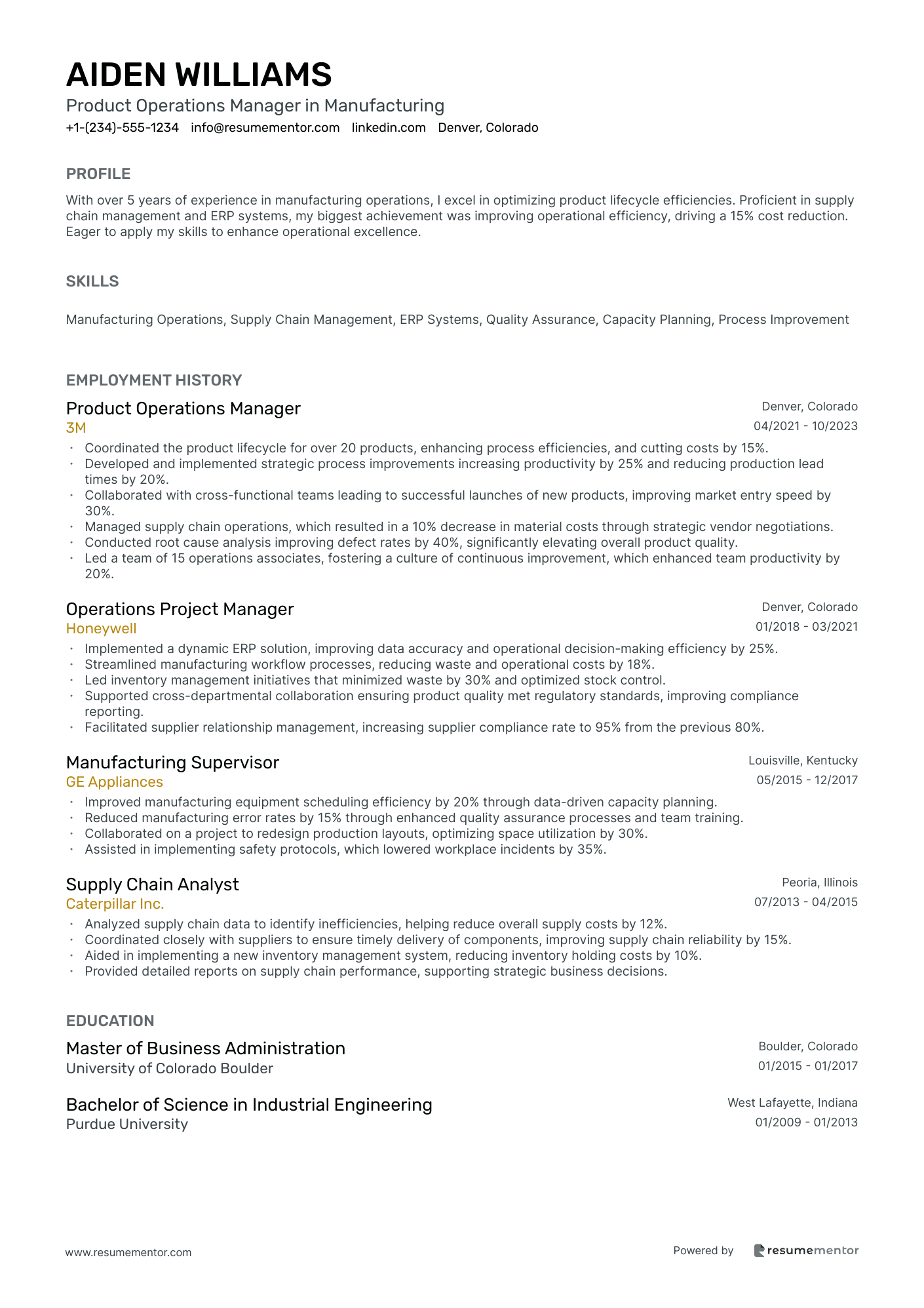 Product Operations Manager in Manufacturing