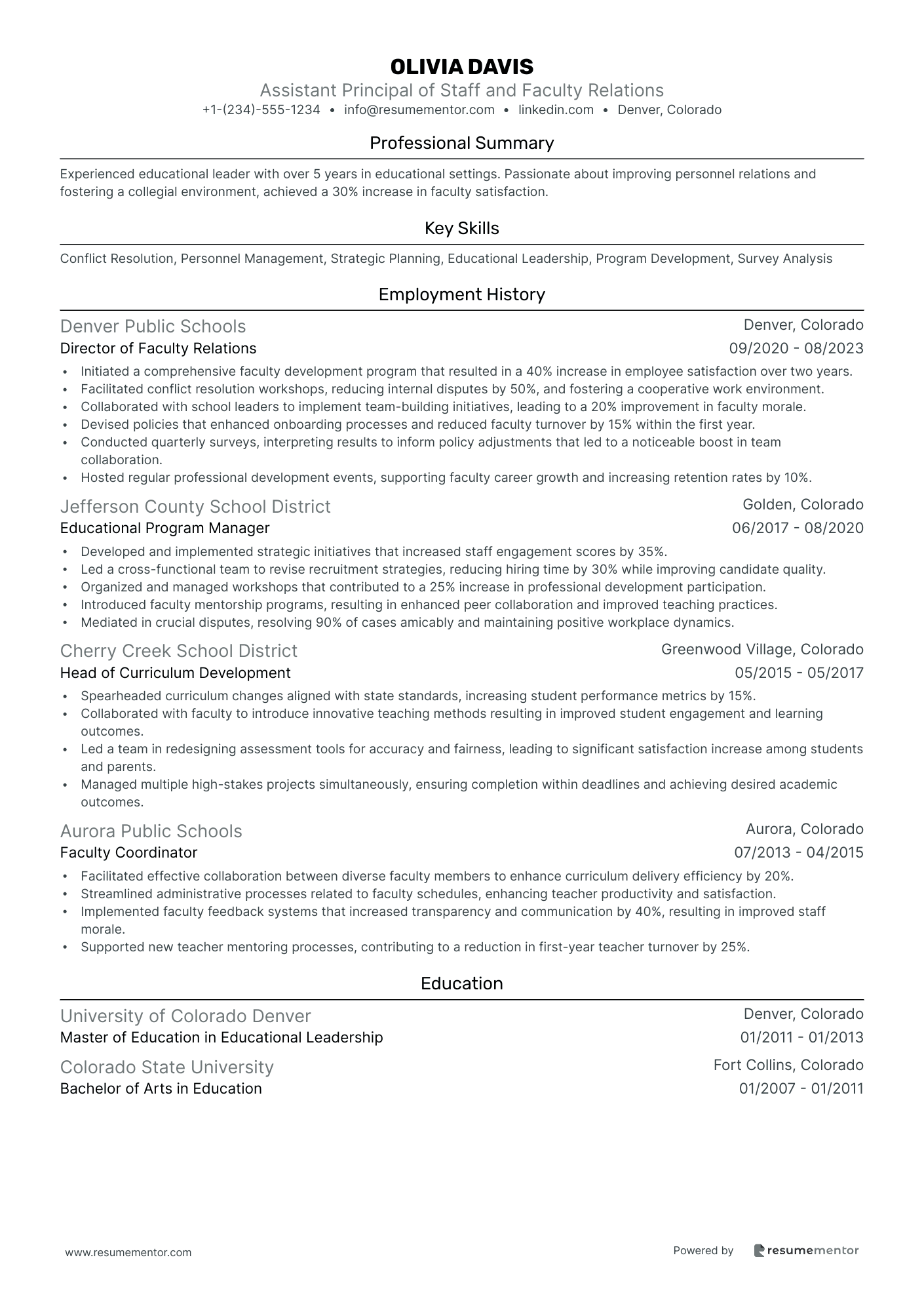 Assistant Principal of Staff and Faculty Relations