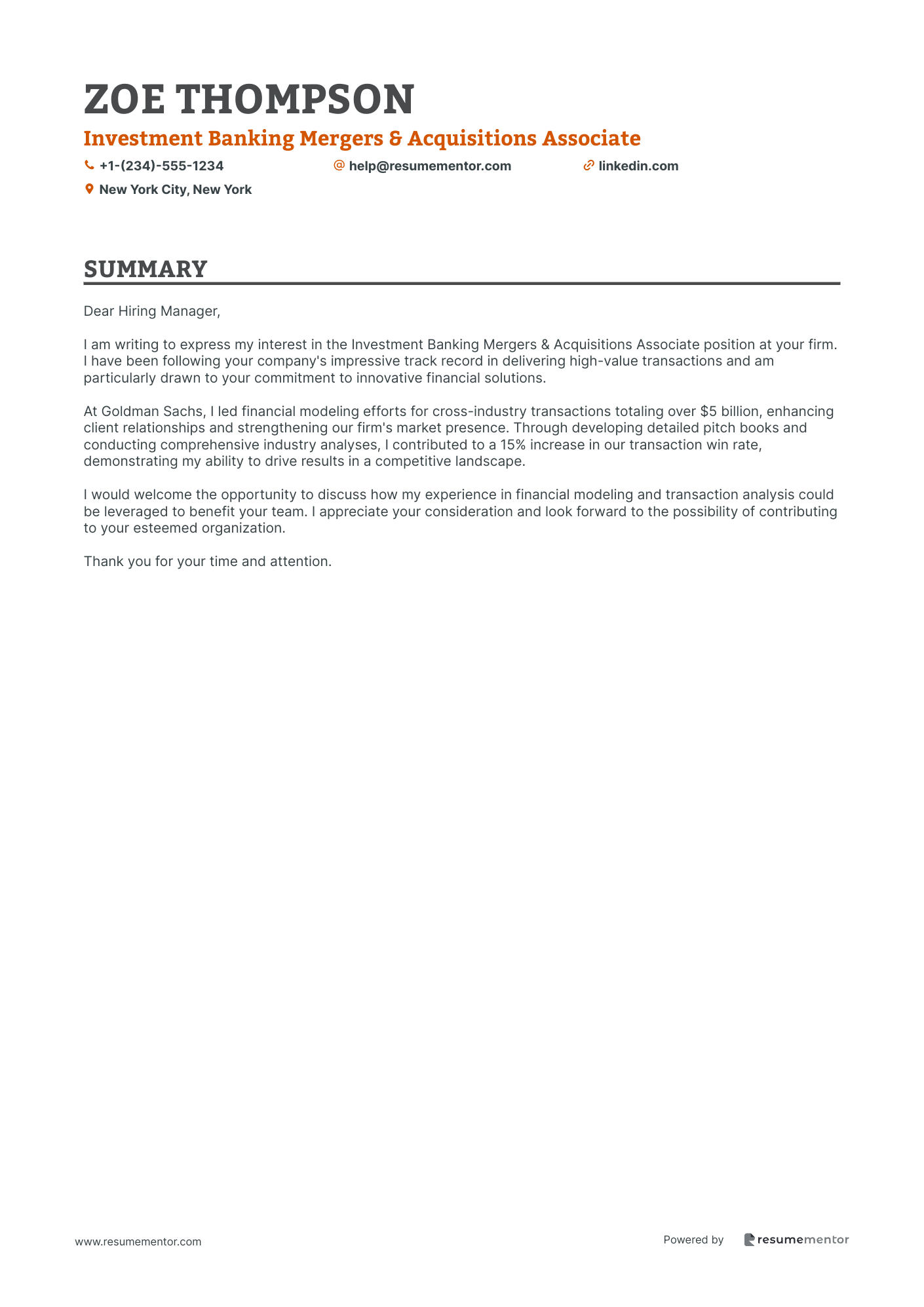 Investment Banking Mergers & Acquisitions Associate