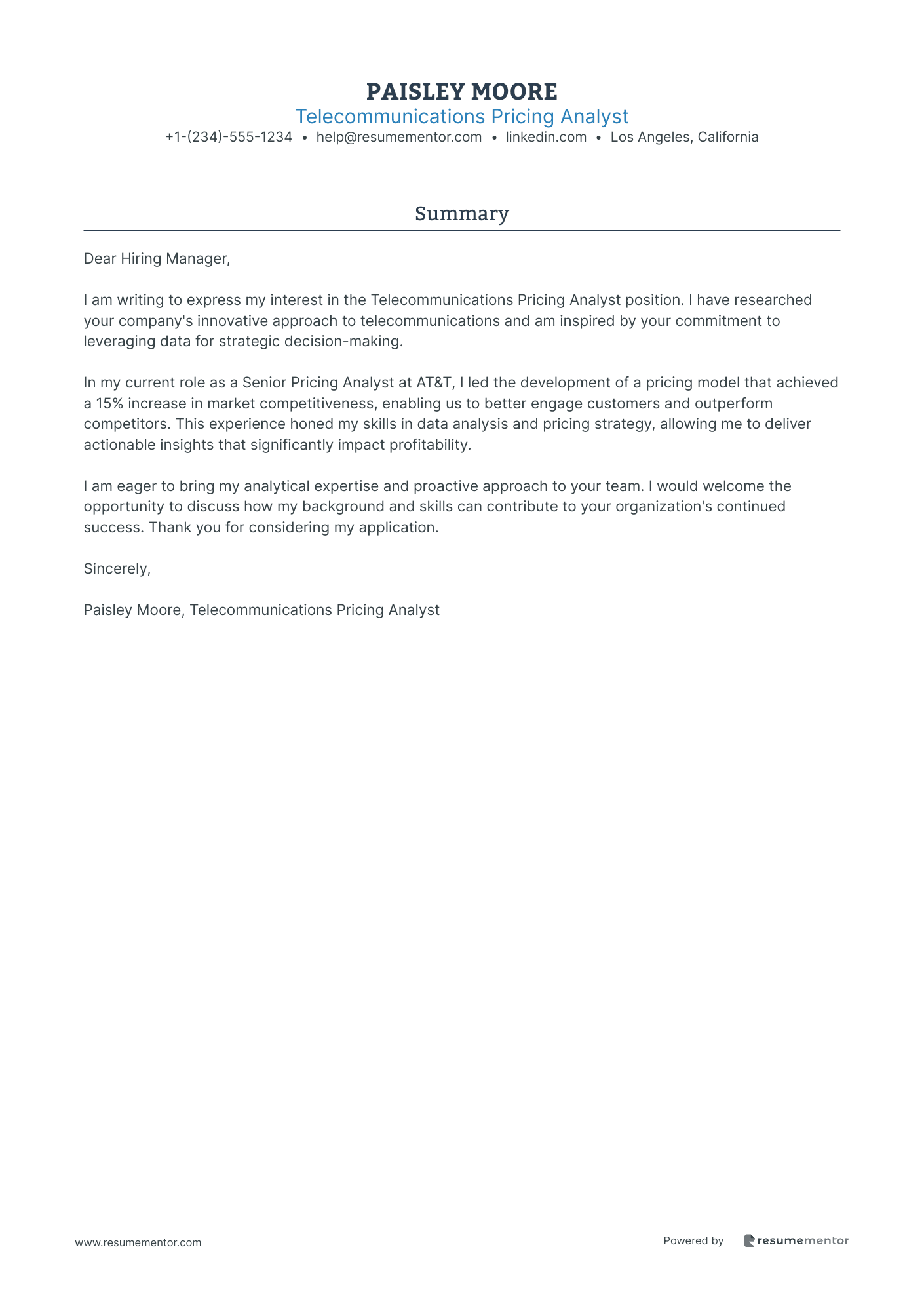 Telecommunications Pricing Analyst