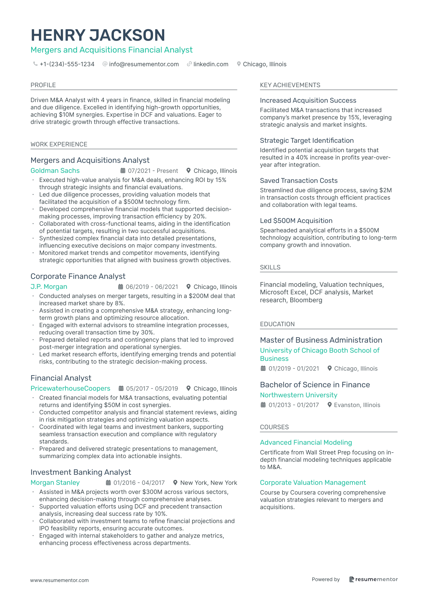 Mergers and Acquisitions Financial Analyst