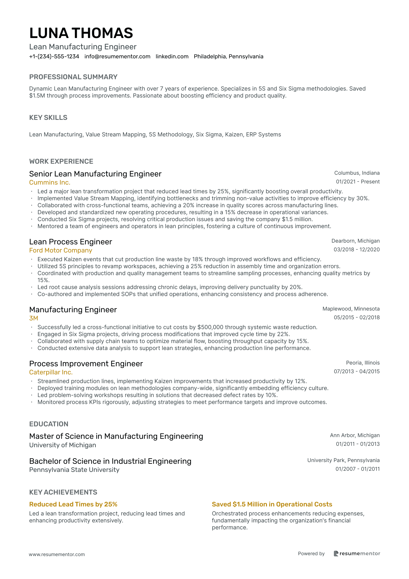 Lean Manufacturing Engineer