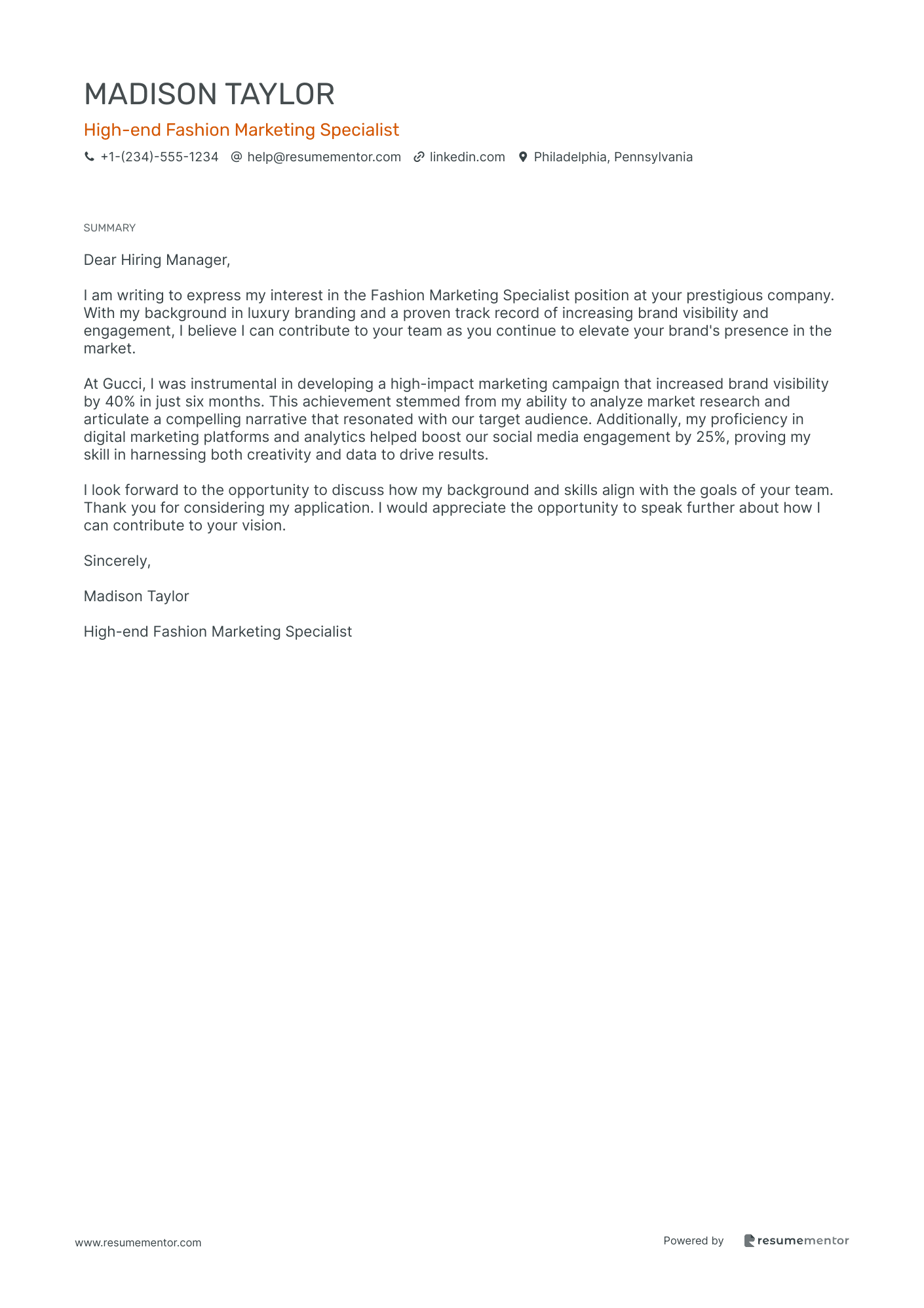 High end Fashion Marketing Specialist