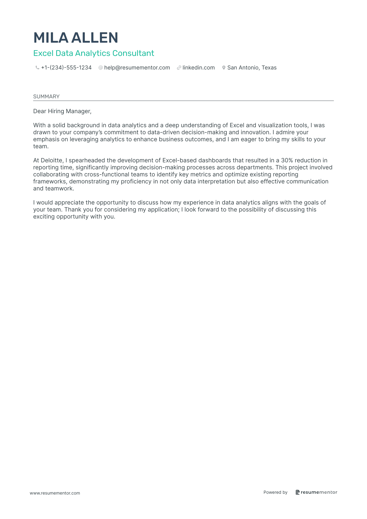 Excel Data Analytics Consultant