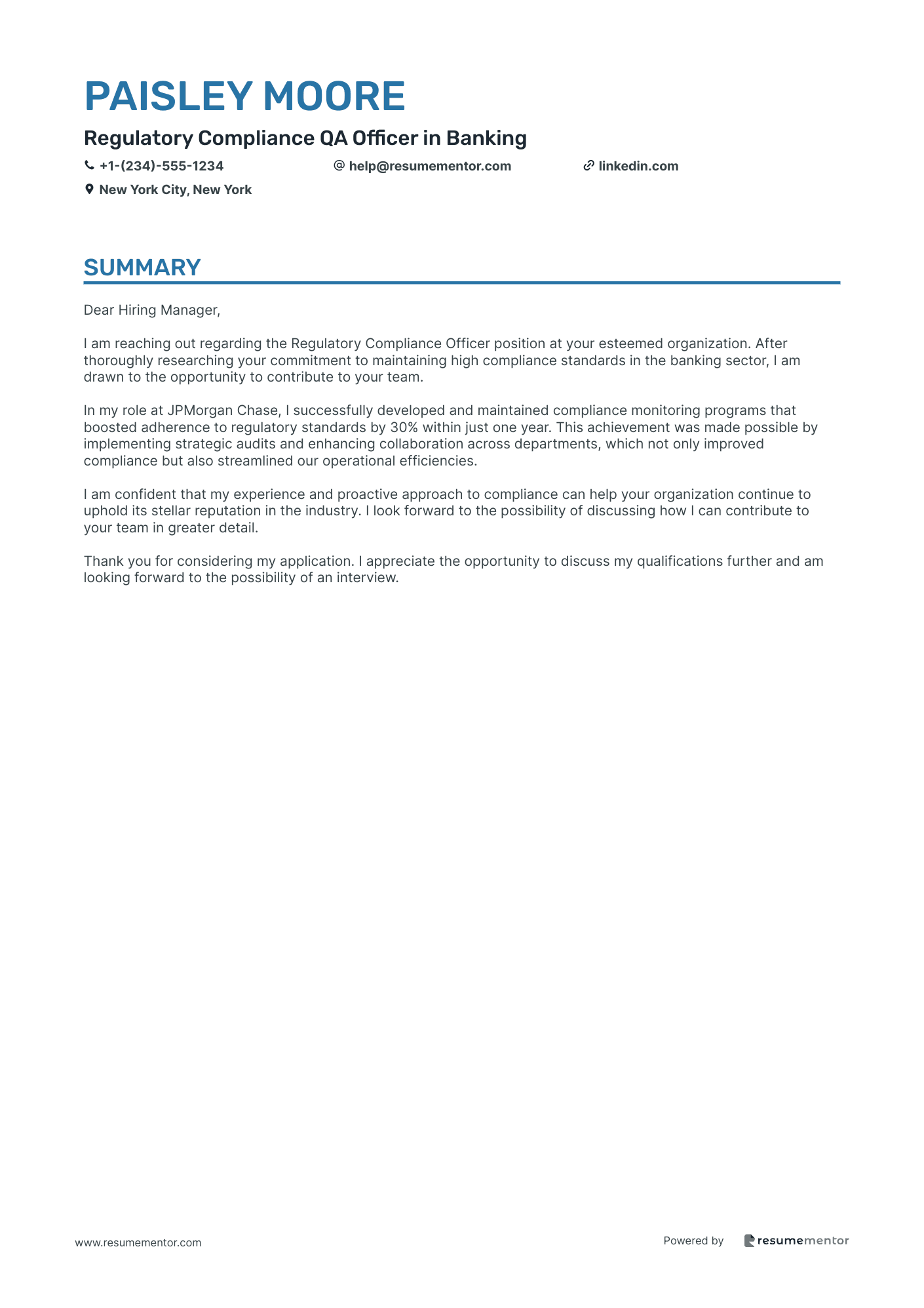 Regulatory Compliance QA Officer in Banking