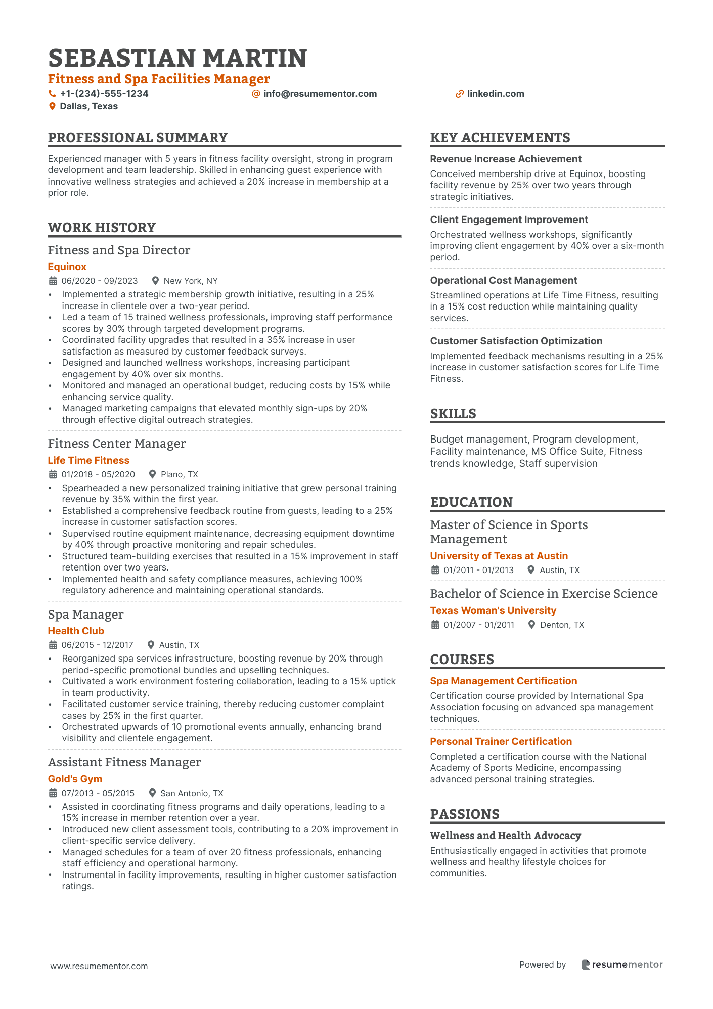 Fitness and Spa Facilities Manager