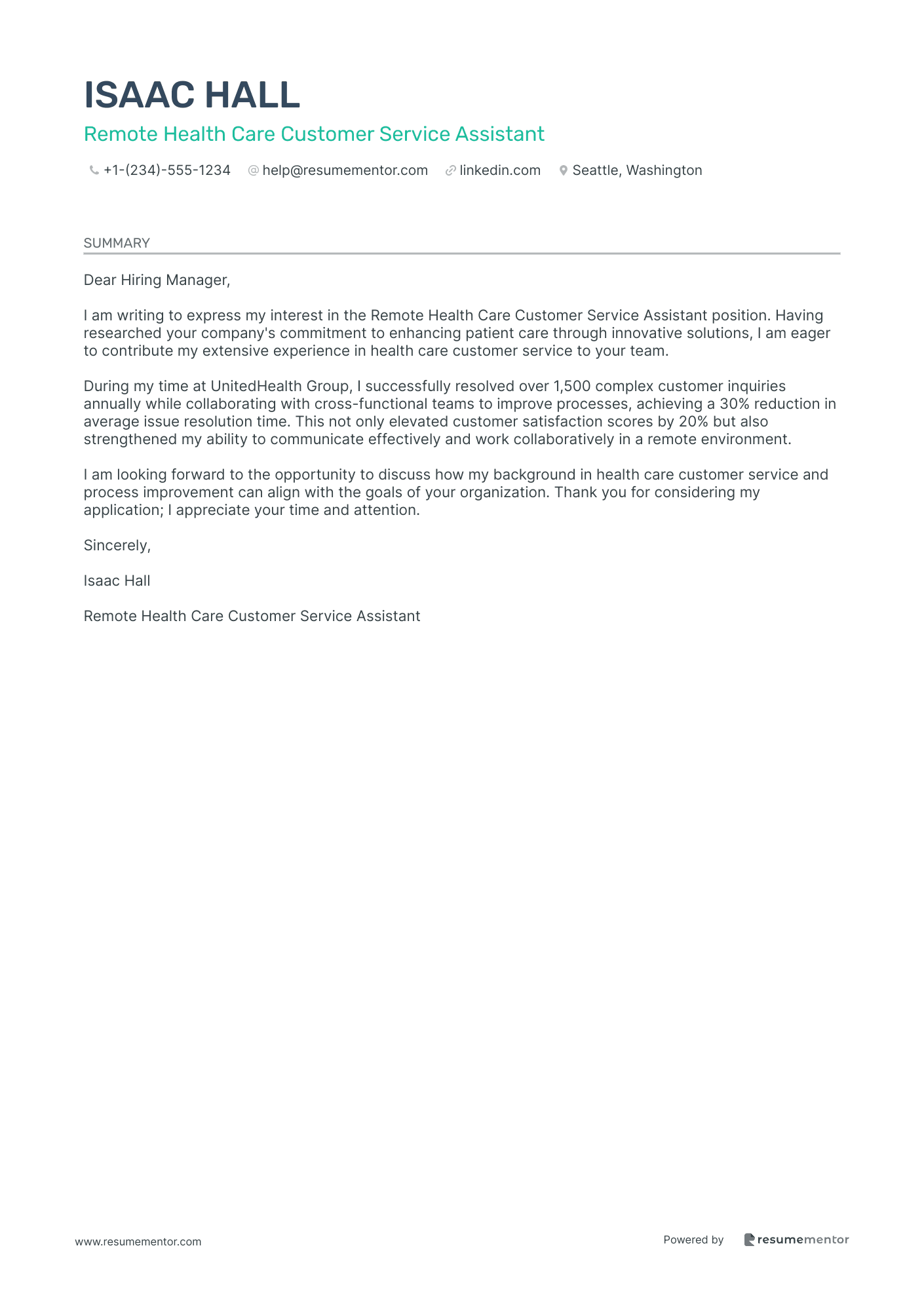 Remote Health Care Customer Service Assistant