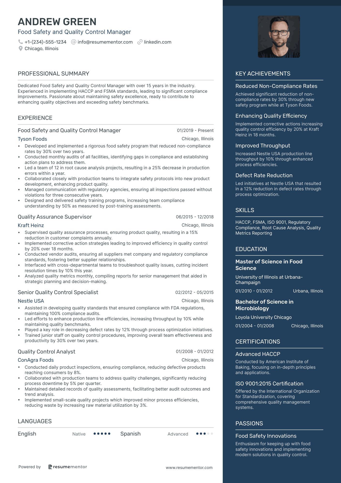 Food Safety and Quality Control Manager