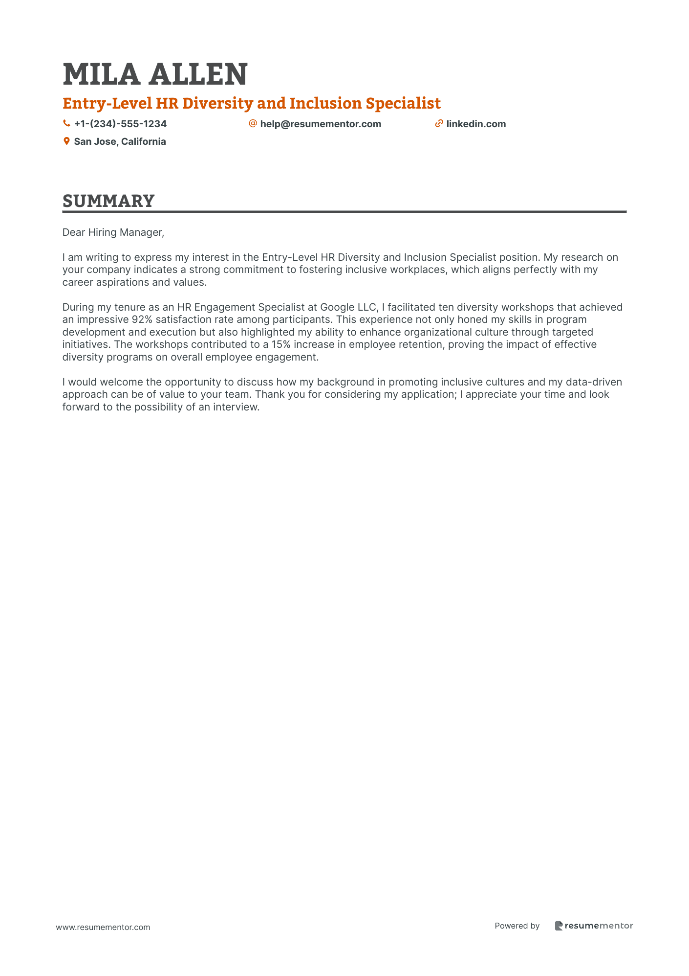 Entry Level HR Diversity and Inclusion Specialist