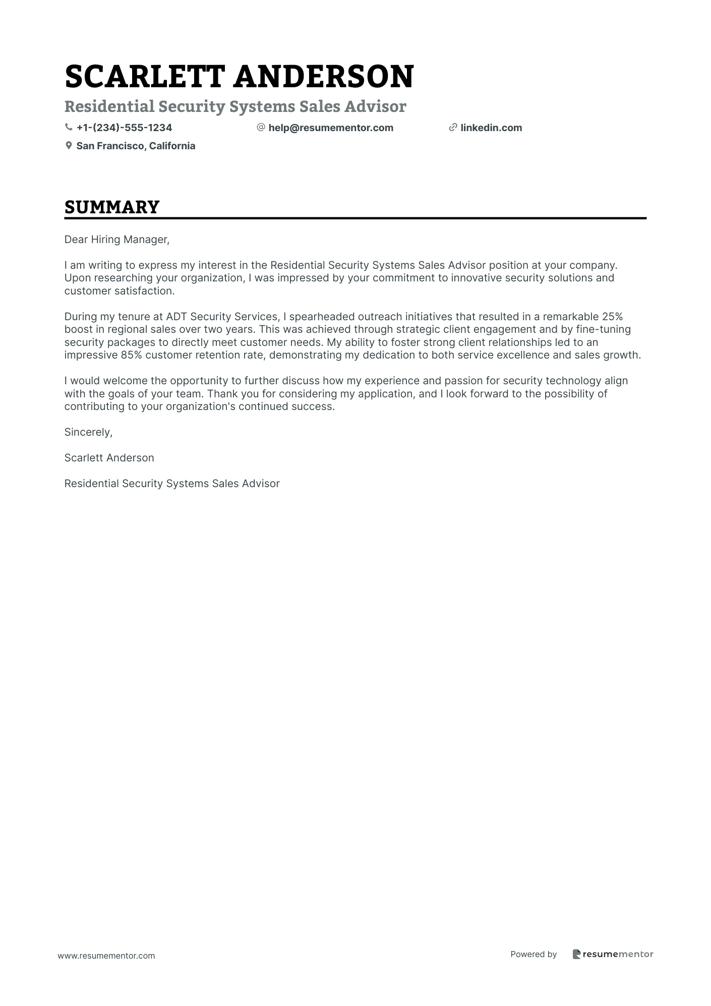 Residential Security Systems Sales Advisor