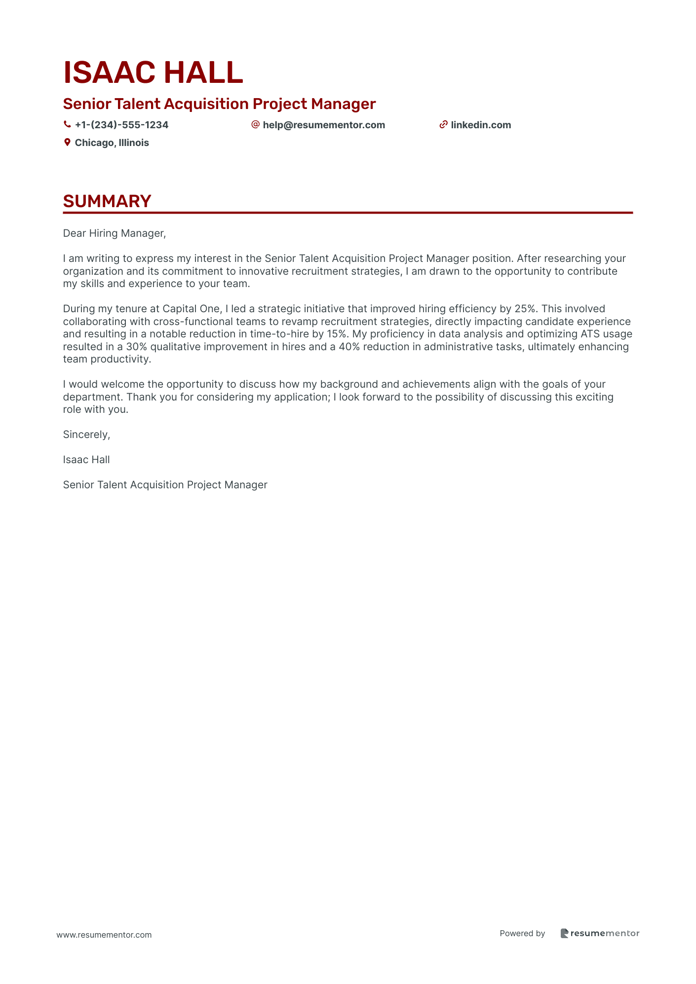 Senior Talent Acquisition Project Manager