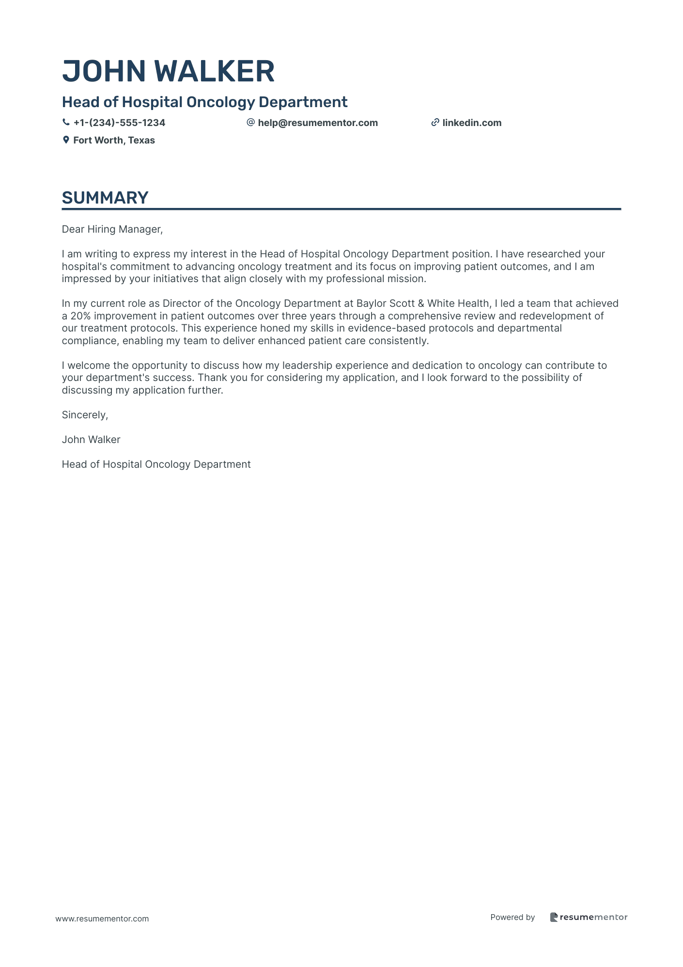 Head of Hospital Oncology Department