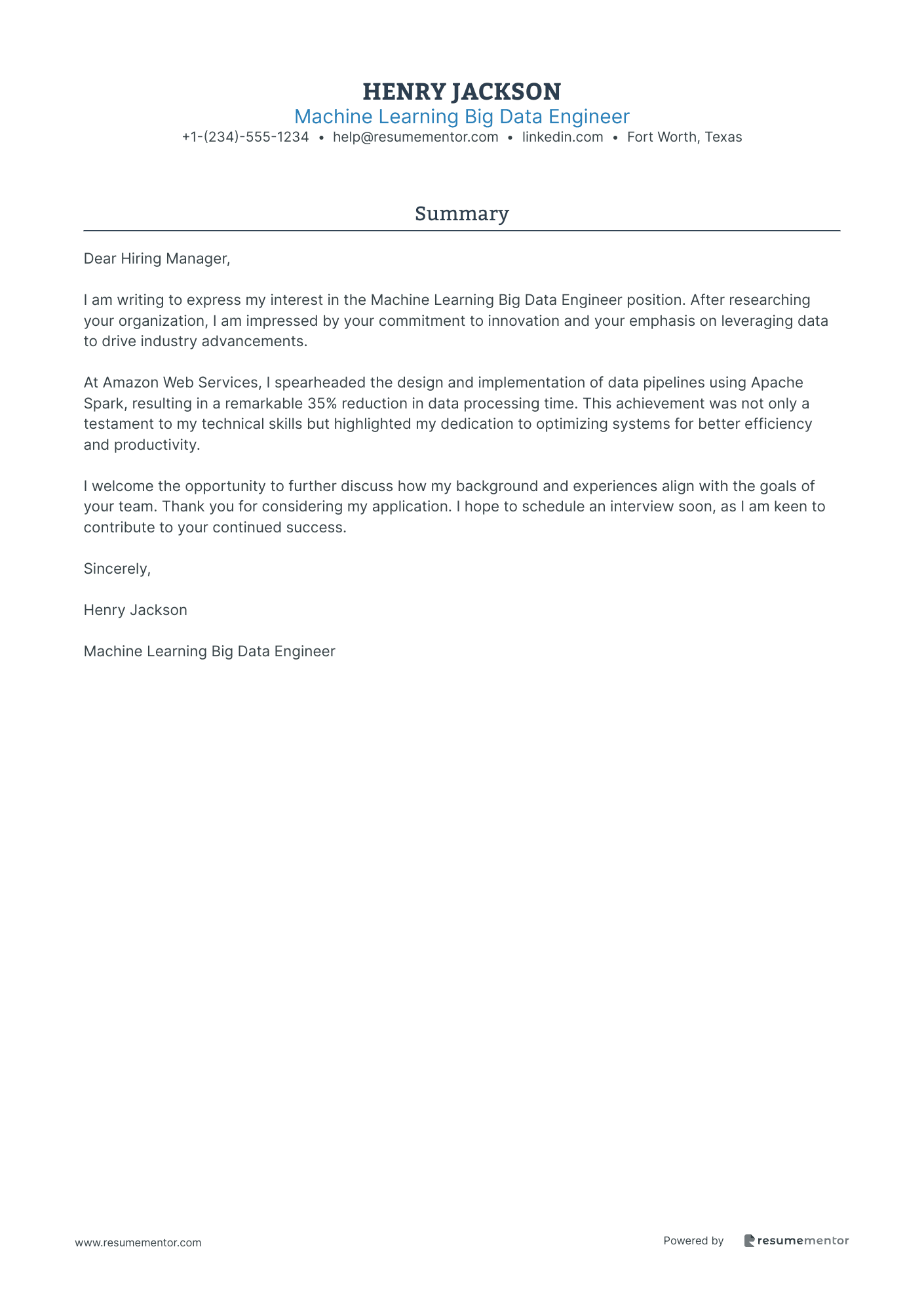 Machine Learning Big Data Engineer