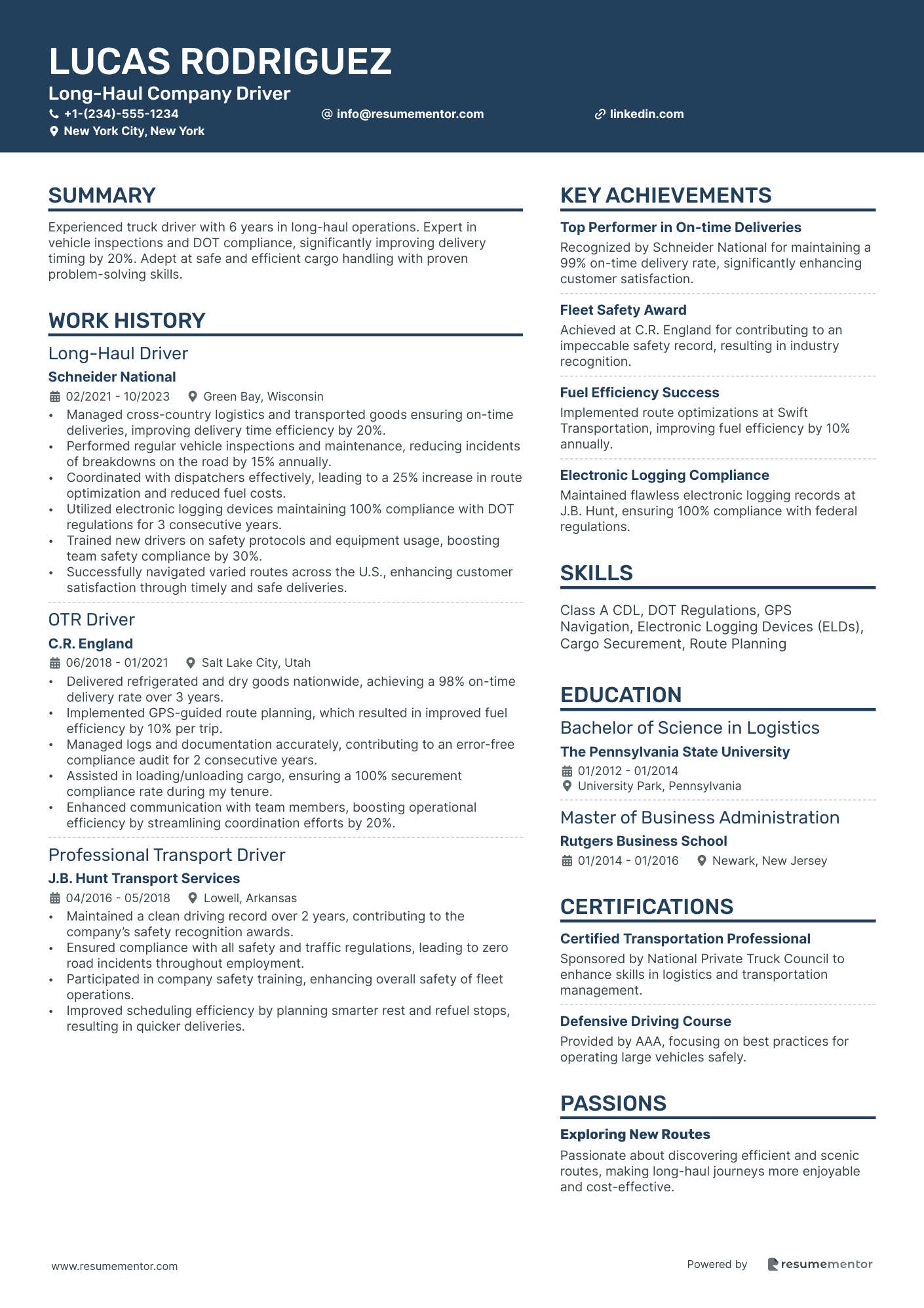 Long Haul Company Driver