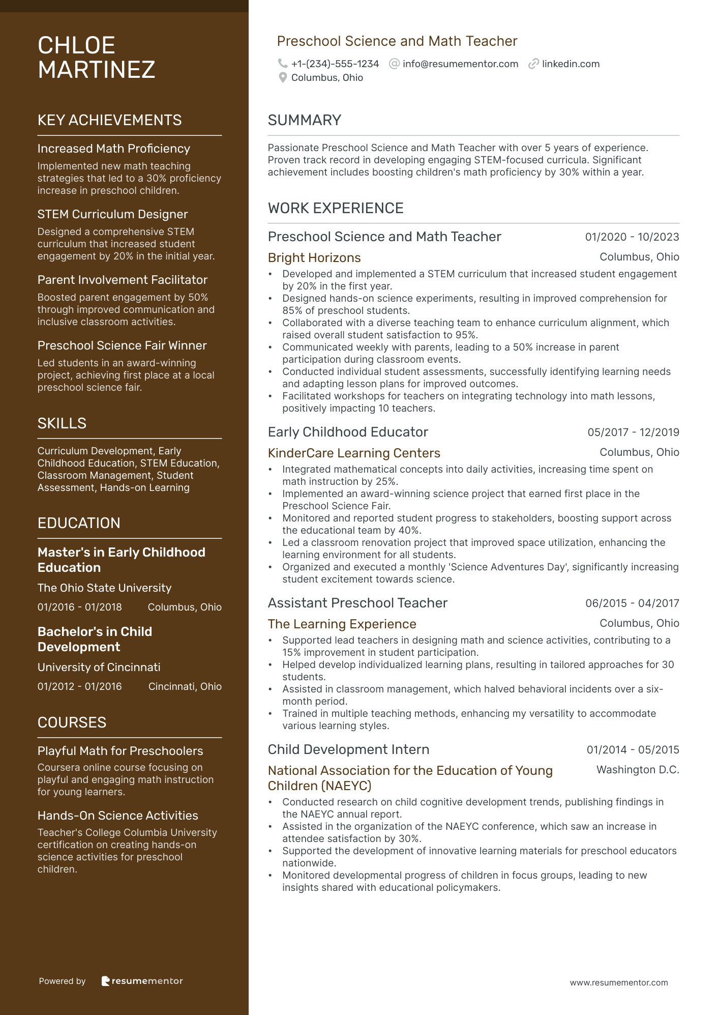 Preschool Science and Math Teacher