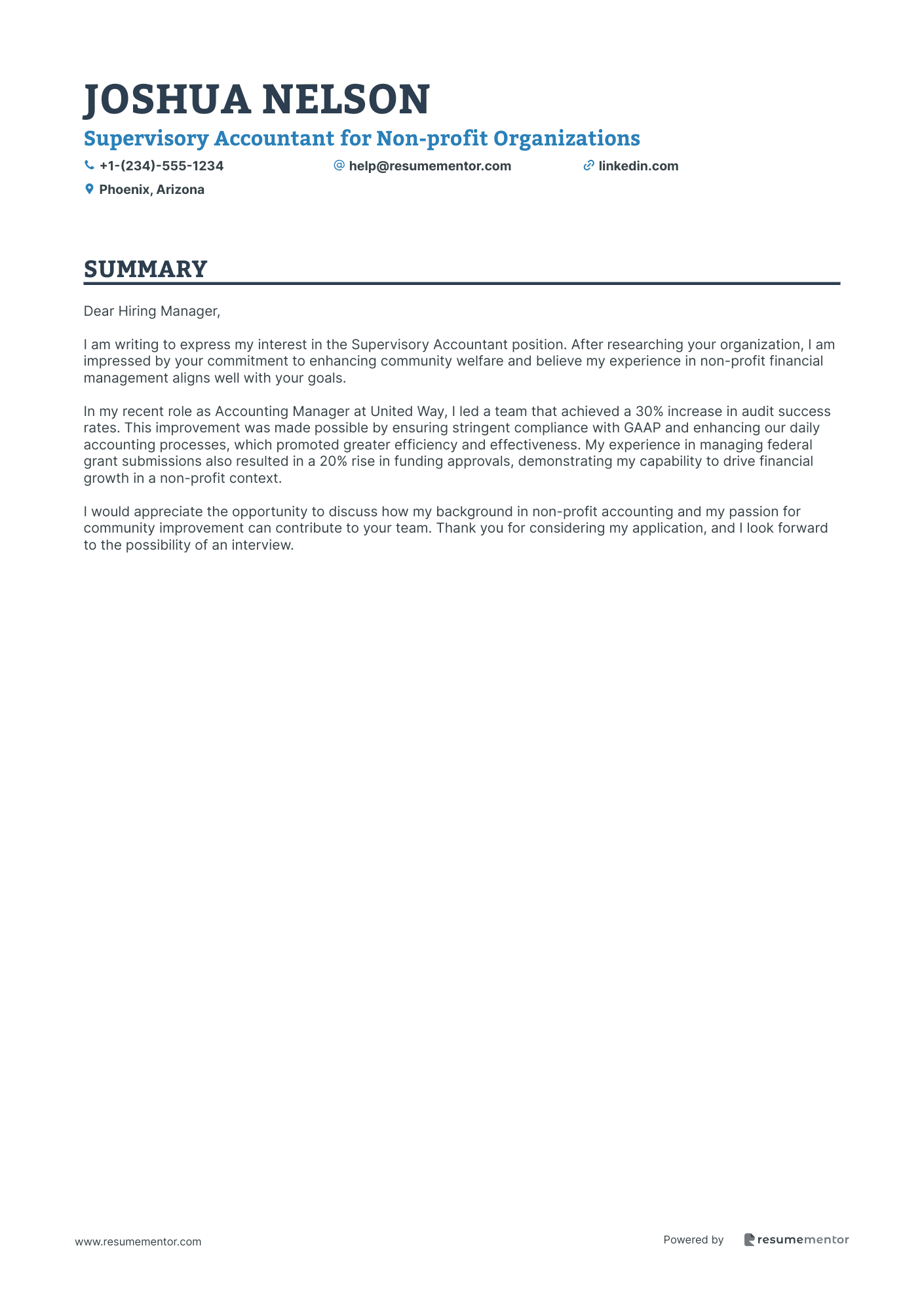 Supervisory Accountant for Non profit Organizations