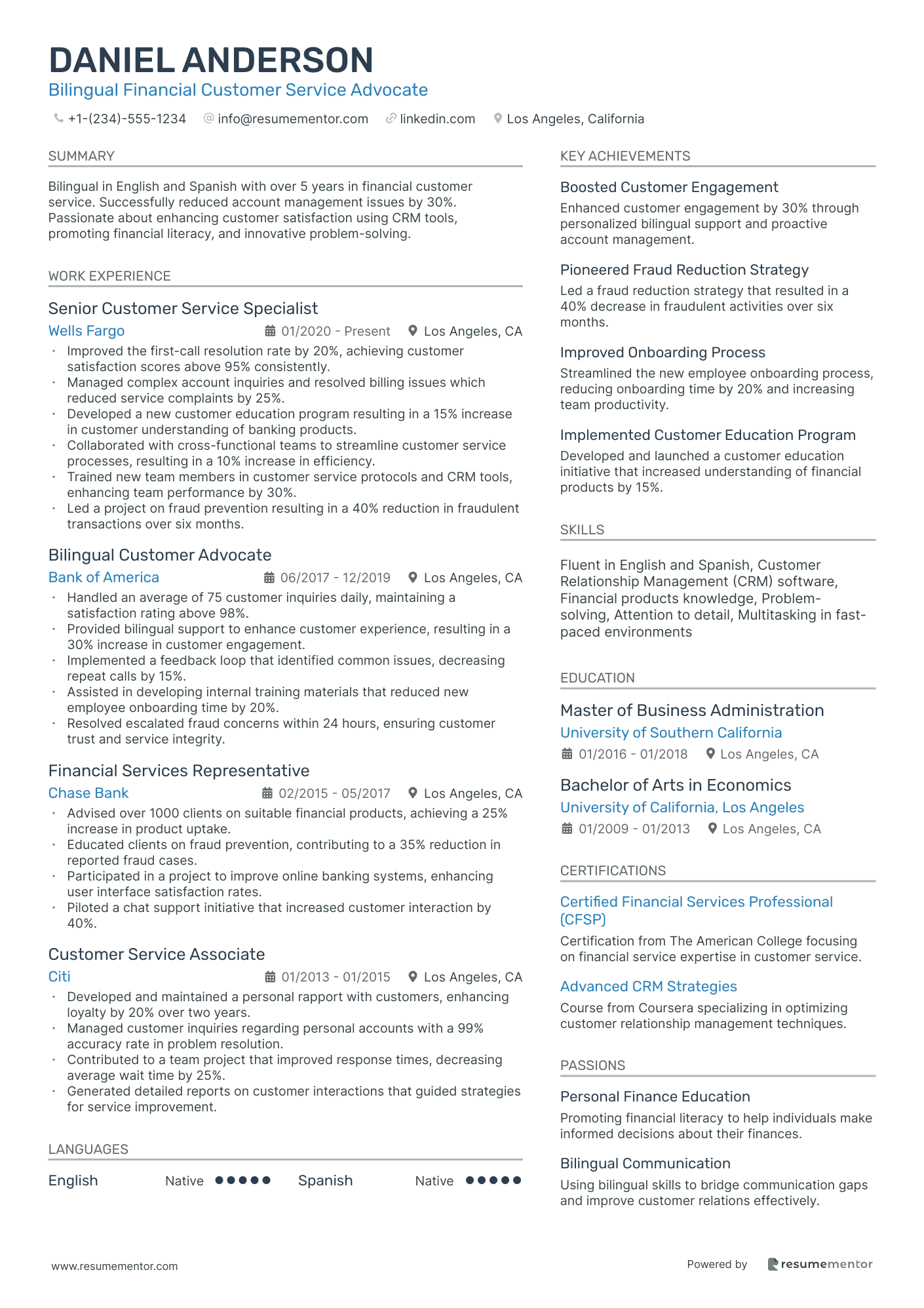 Bilingual Financial Customer Service Advocate