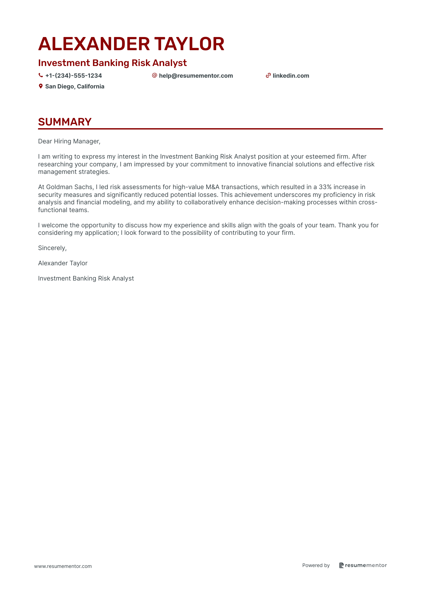 Investment Banking Risk Analyst