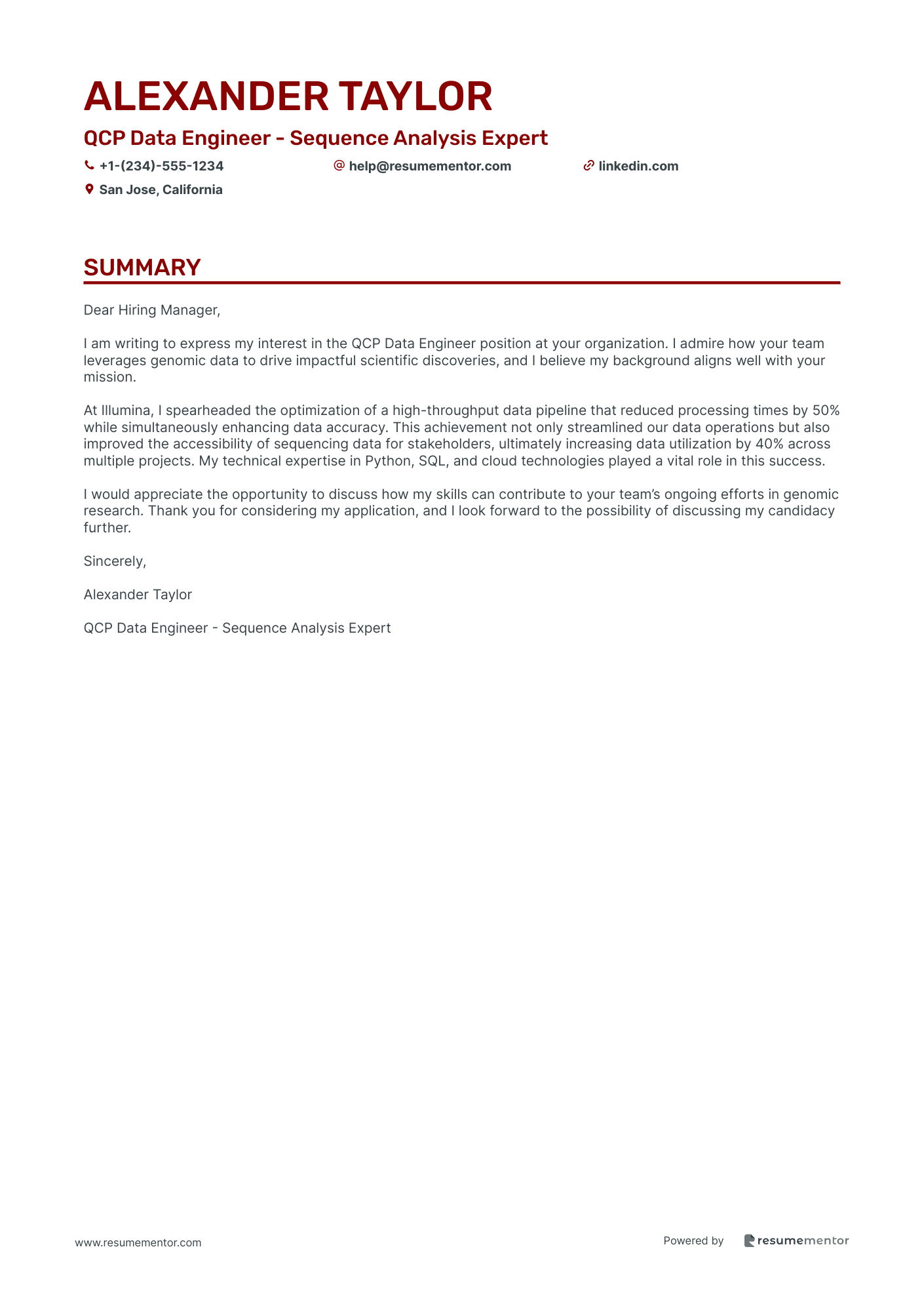 QCP Data Engineer   Sequence Analysis Expert