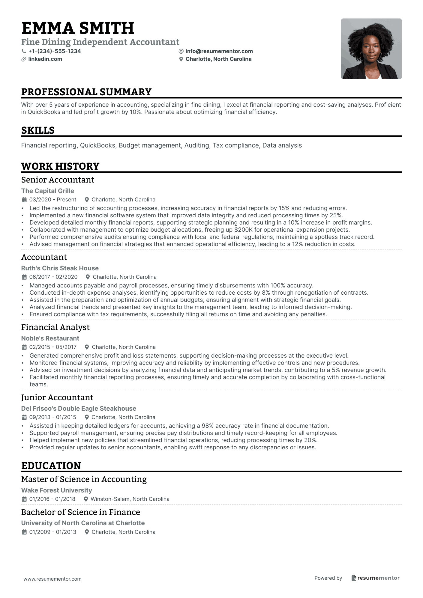 Fine Dining Independent Accountant