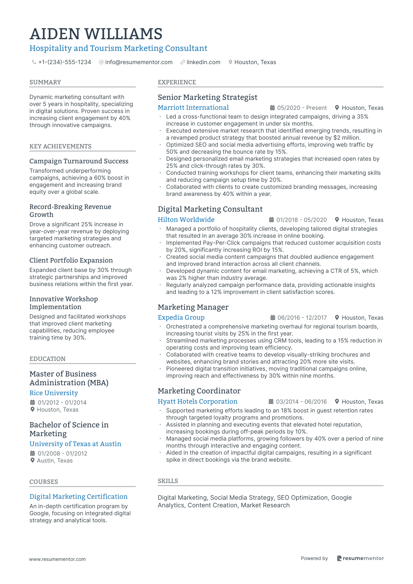 Hospitality and Tourism Marketing Consultant