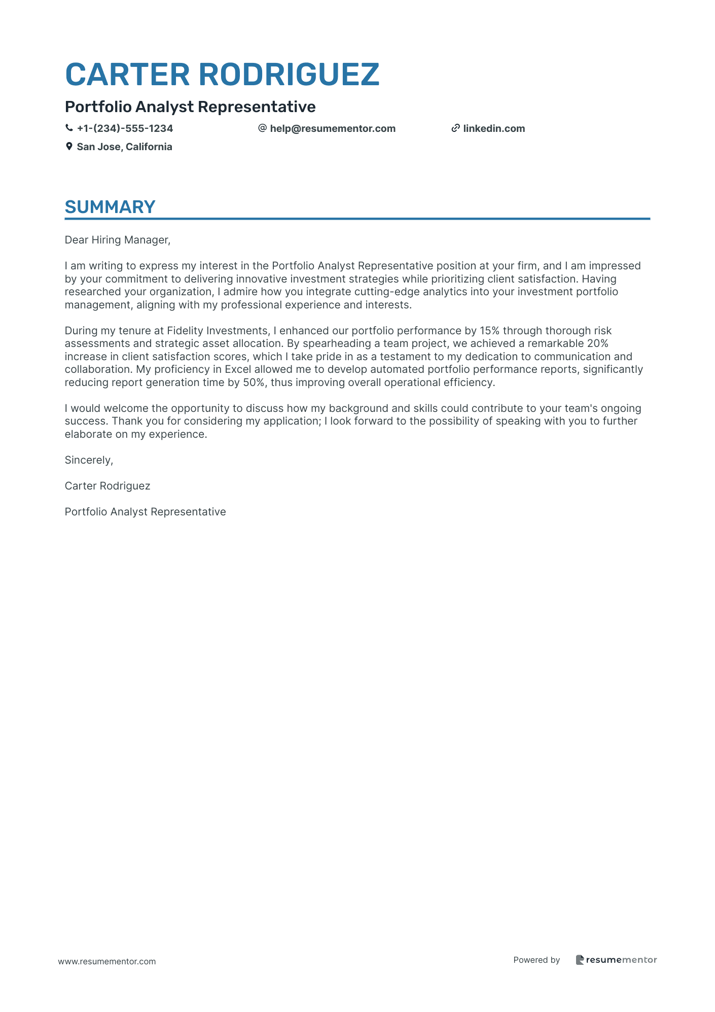 Portfolio Analyst Representative