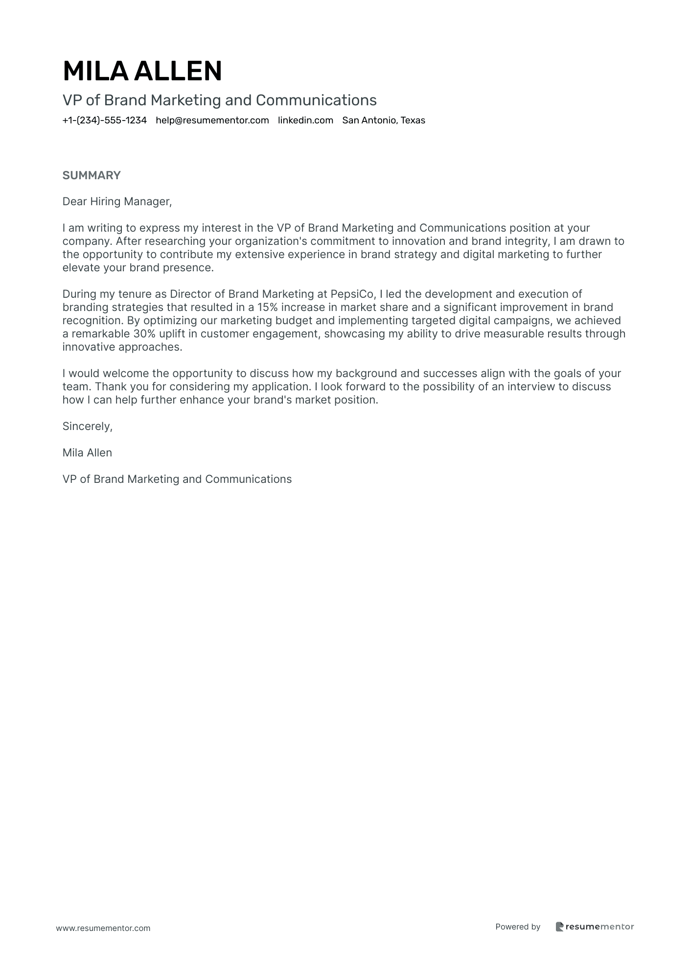 VP of Brand Marketing and Communications