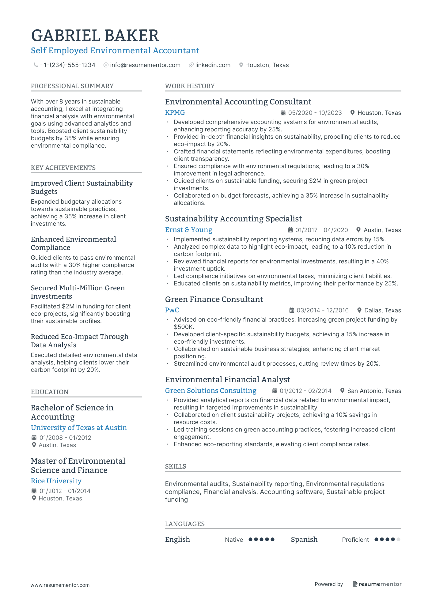 Self Employed Environmental Accountant