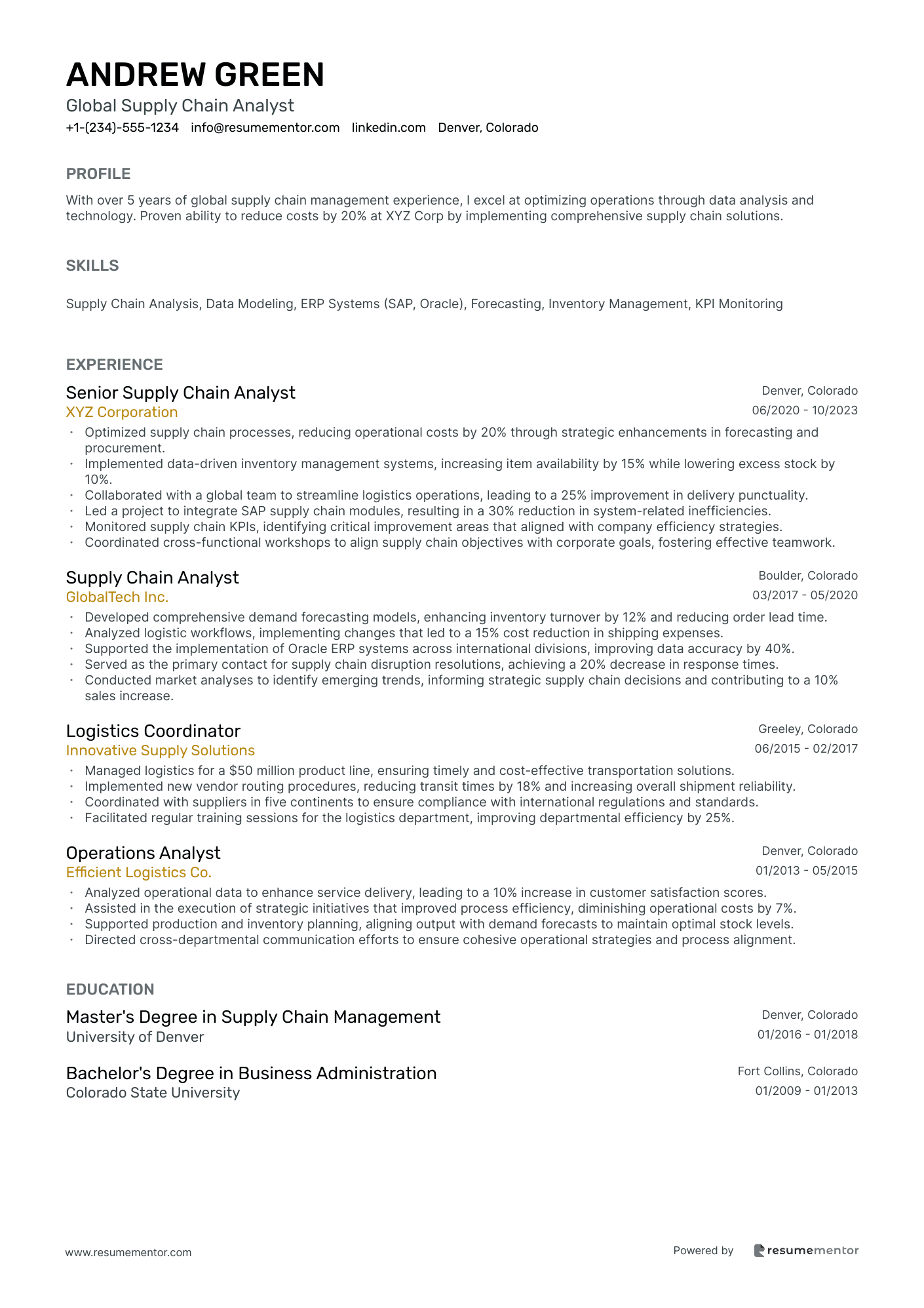 Global Supply Chain Analyst