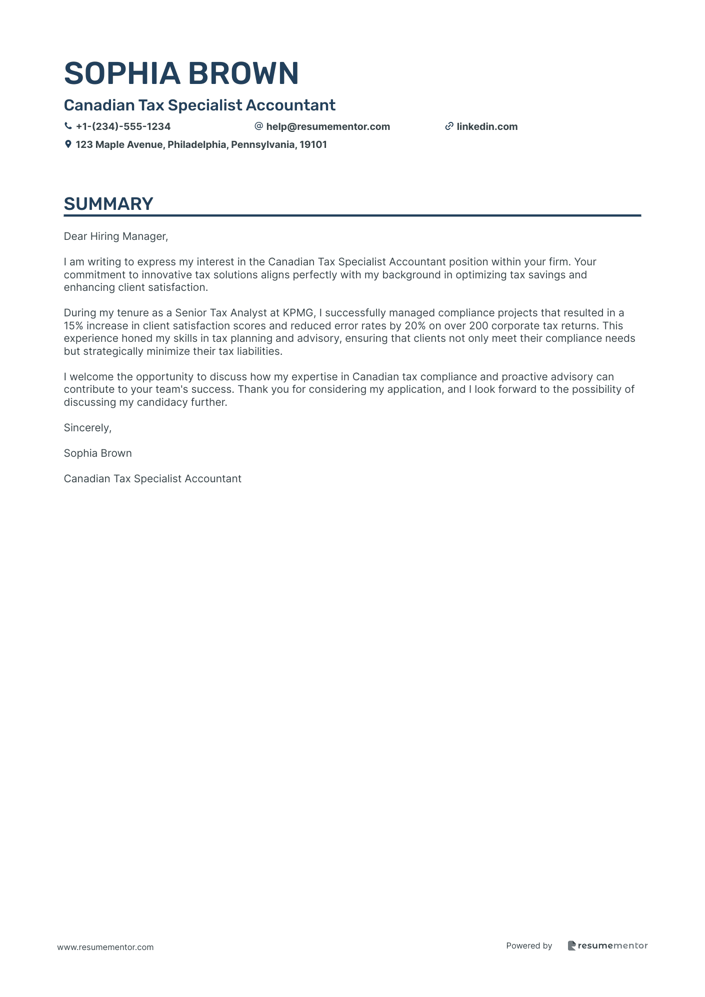 Canadian Tax Specialist Accountant