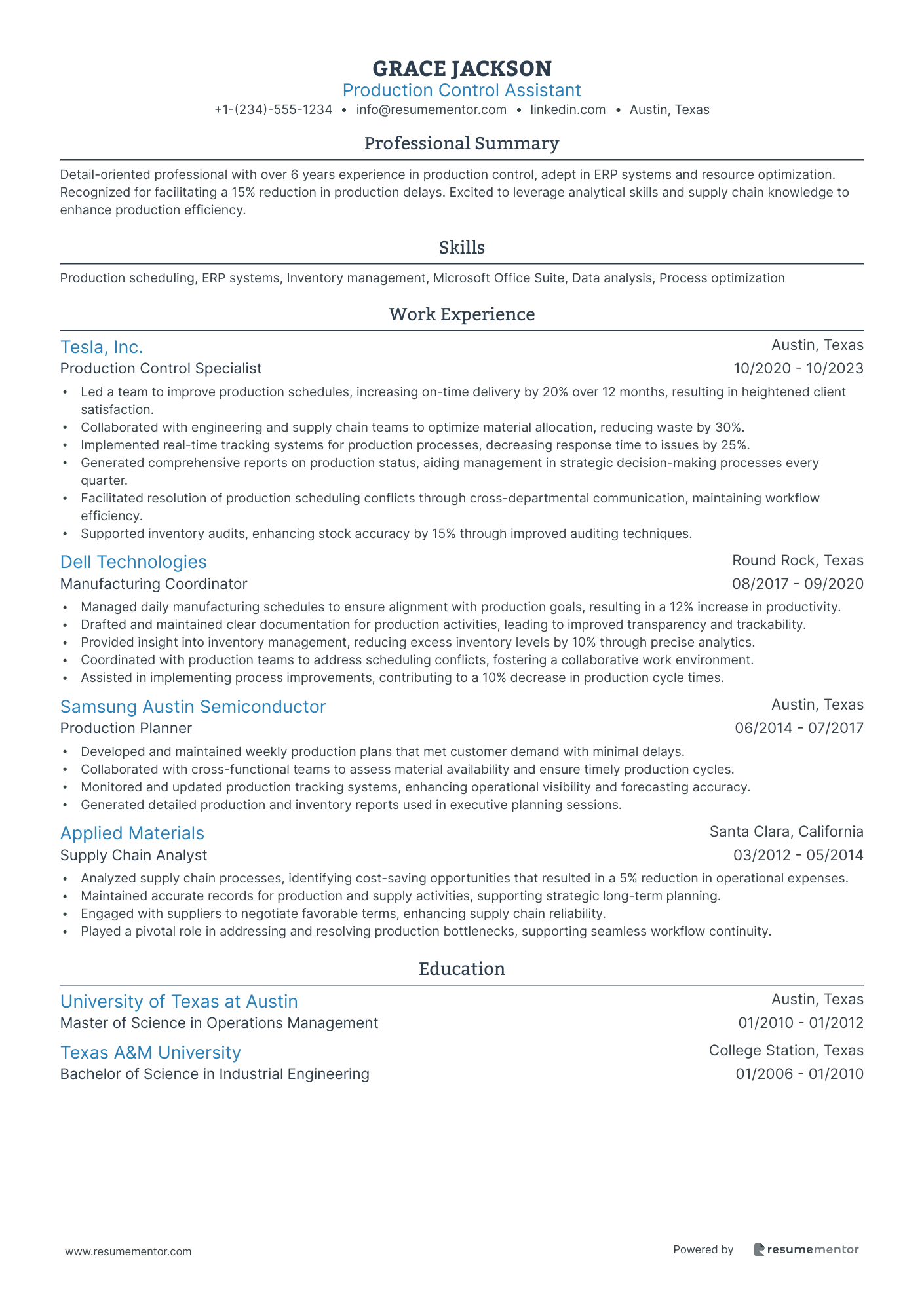 Production Control Assistant