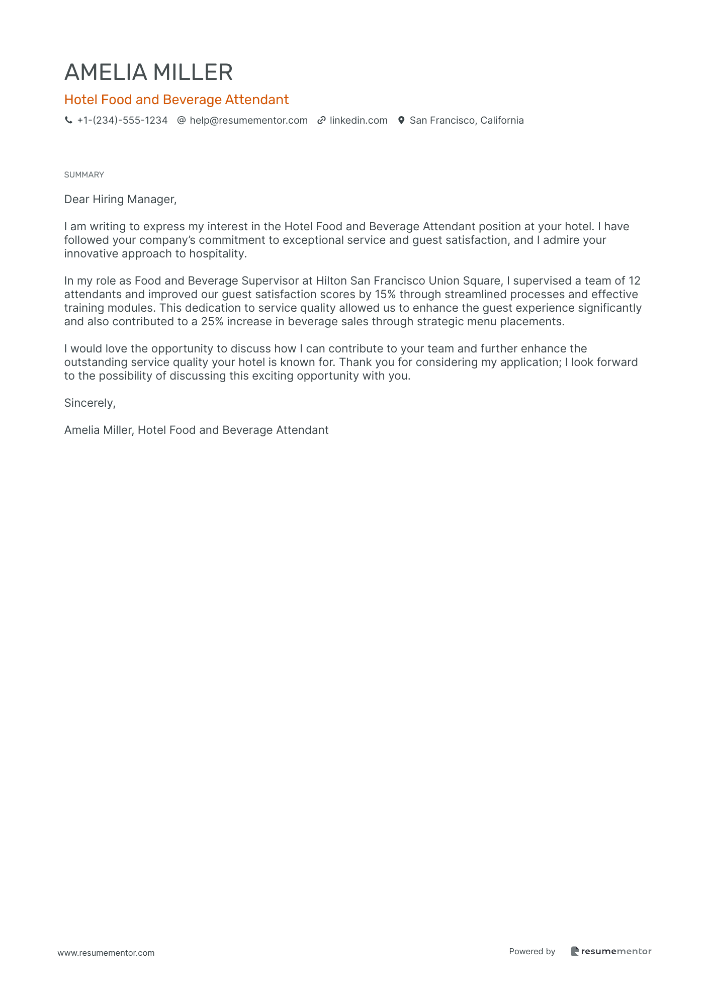 Hotel Food and Beverage Attendant