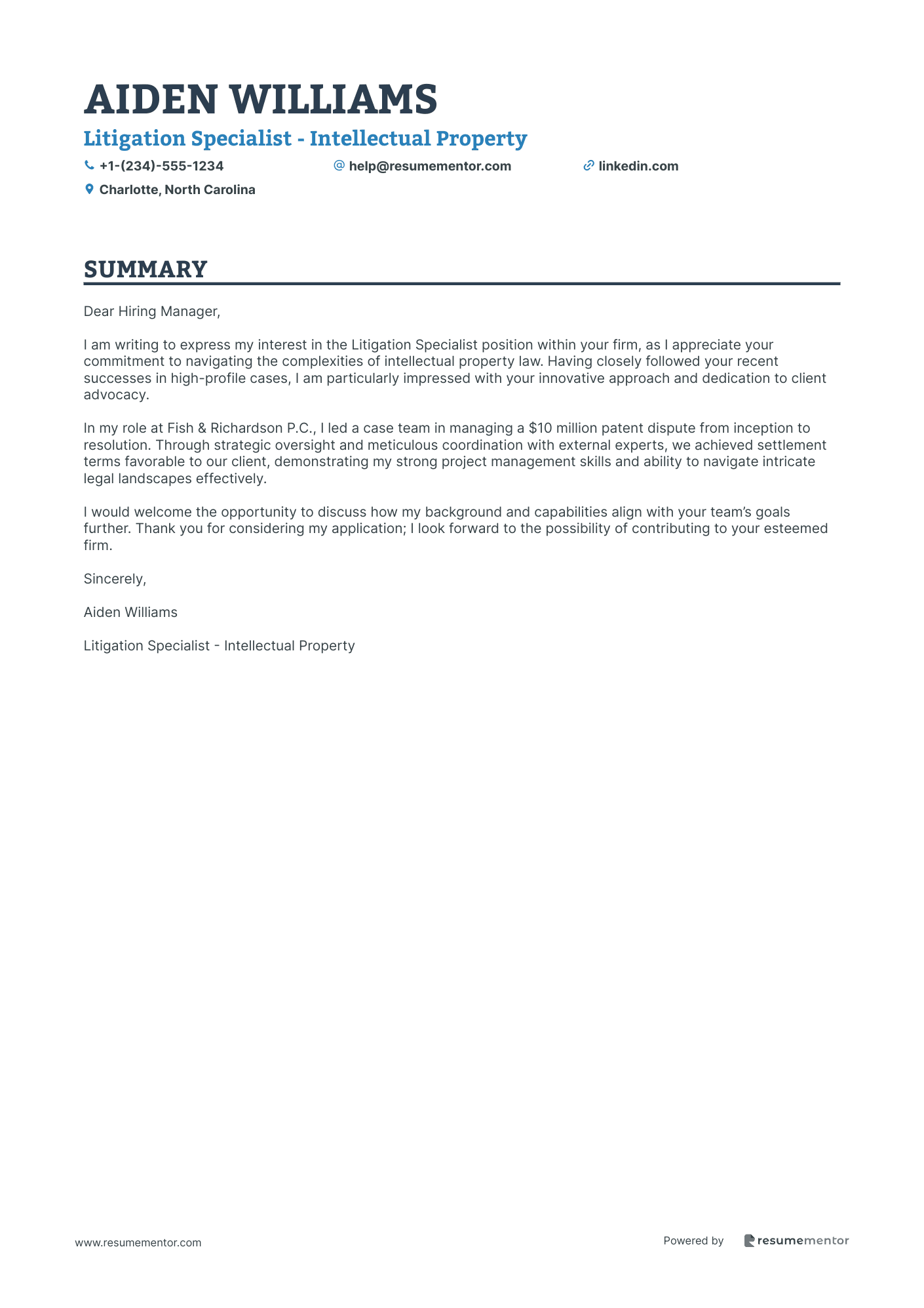 Litigation Specialist   Intellectual Property