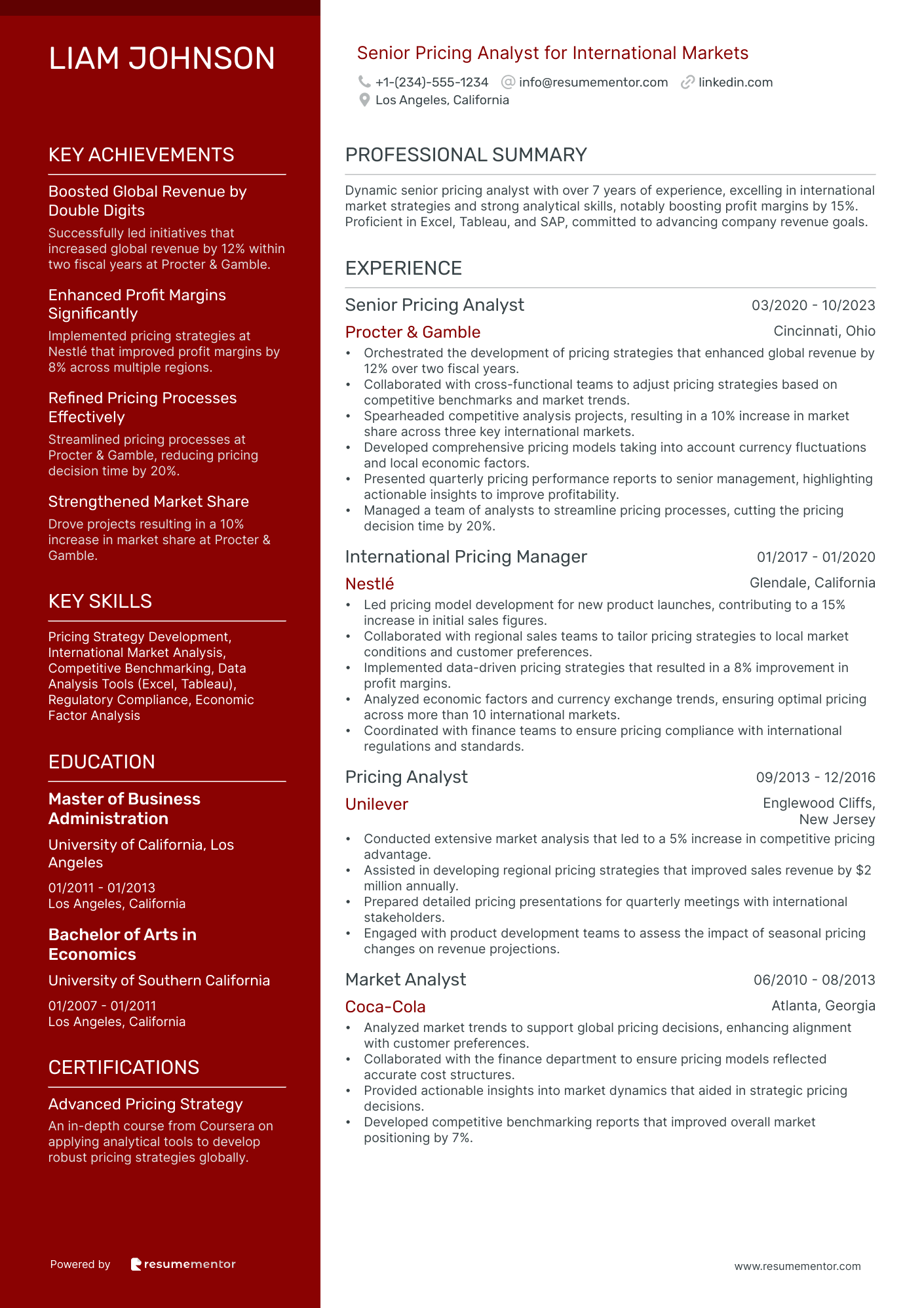 Senior Pricing Analyst for International Markets