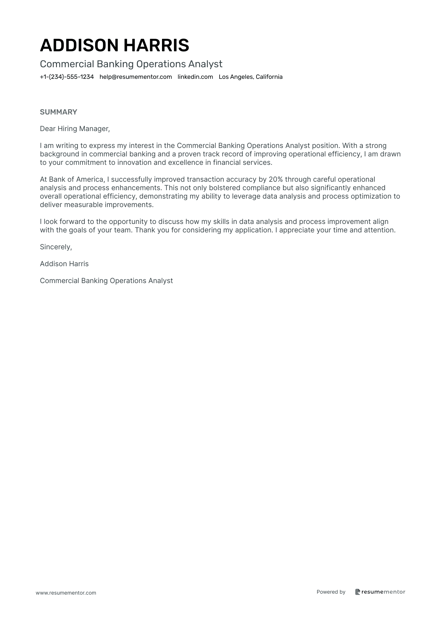 Commercial Banking Operations Analyst