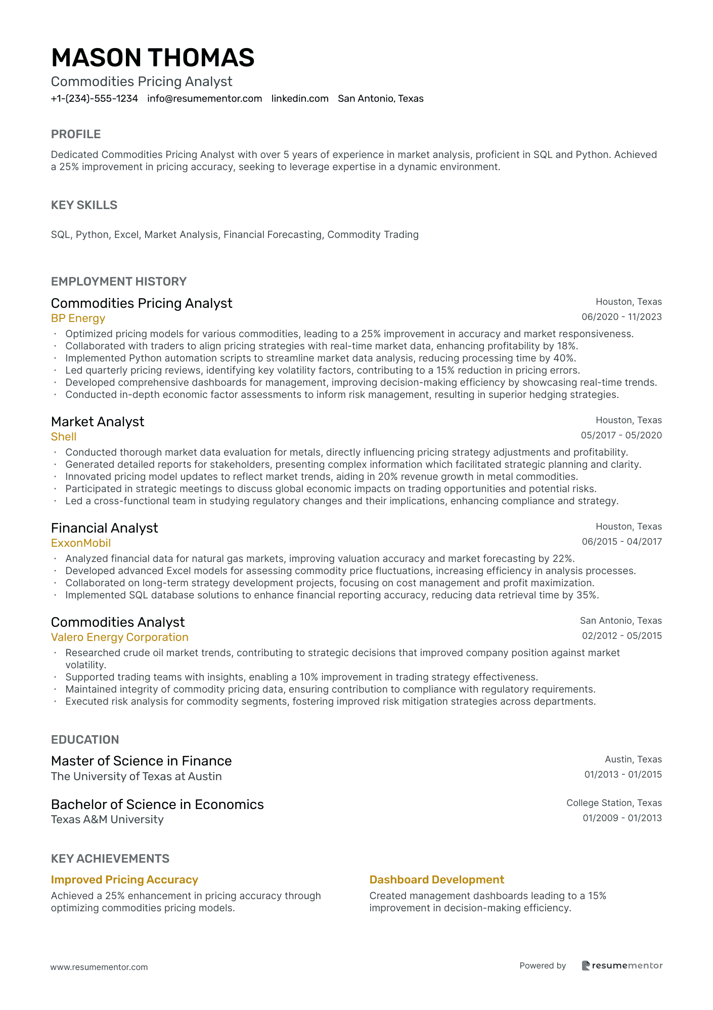 Commodities Pricing Analyst