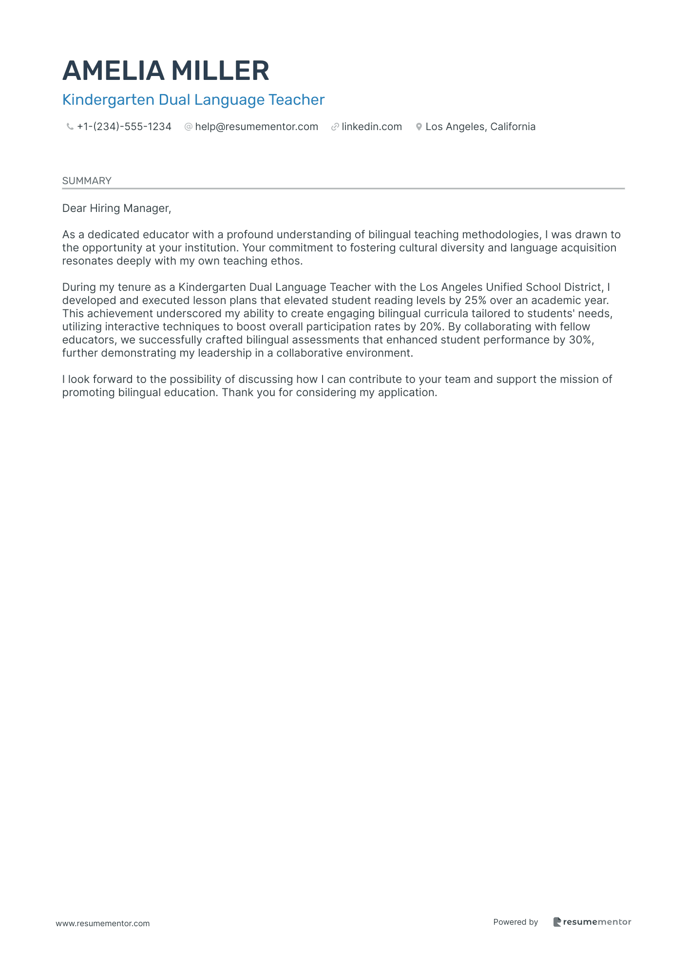 Kindergarten Dual Language Teacher