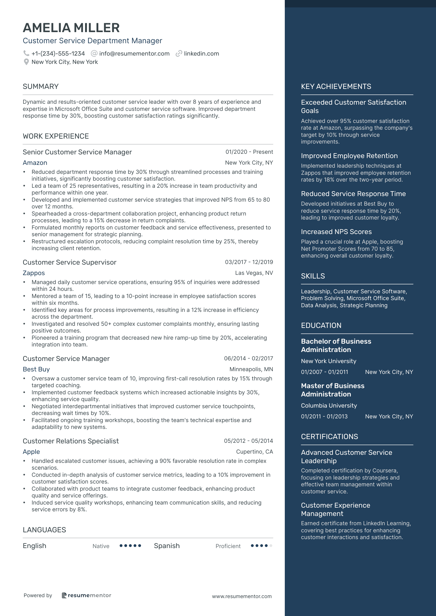 Customer Service Department Manager