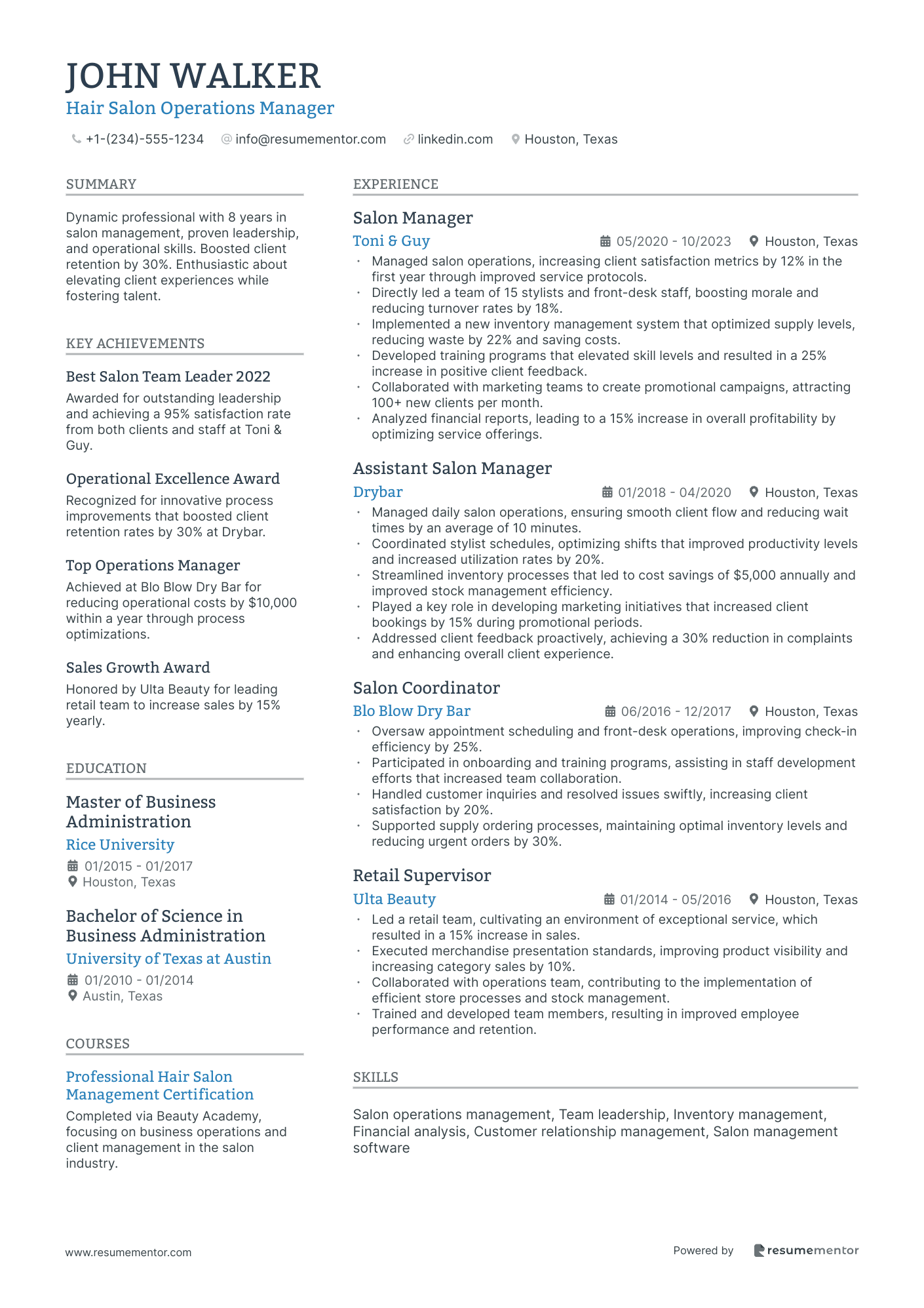 Hair Salon Operations Manager