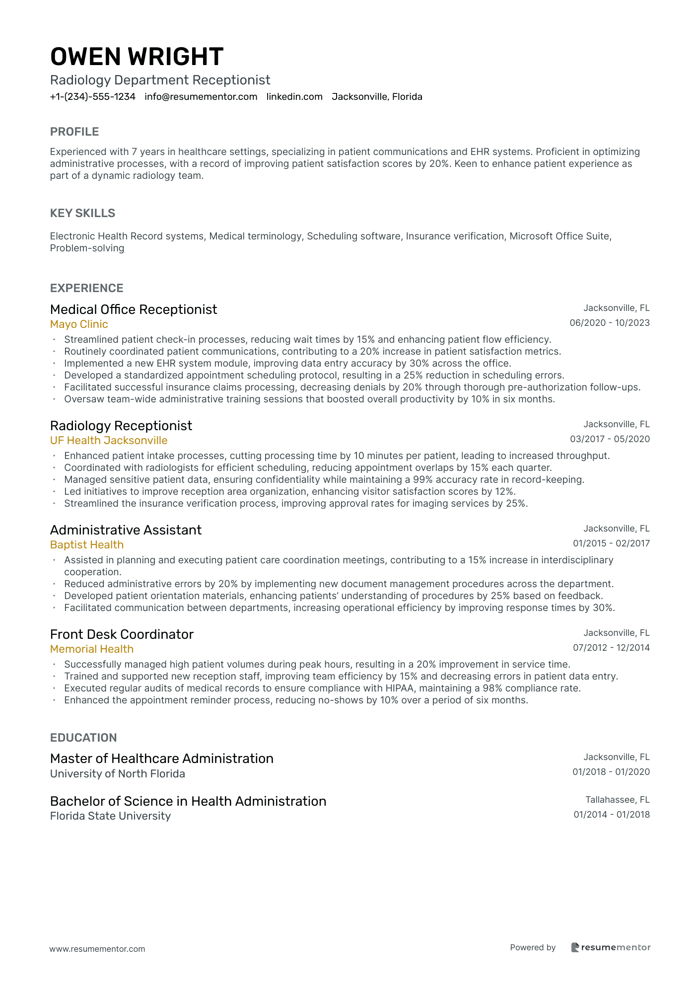 Radiology Department Receptionist