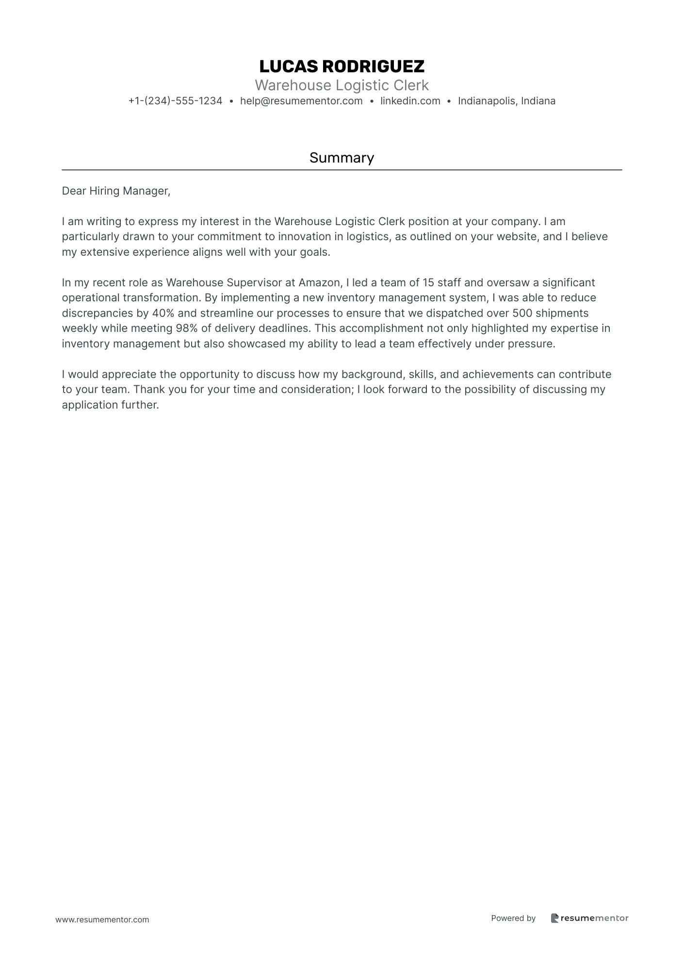 Warehouse Logistic Clerk