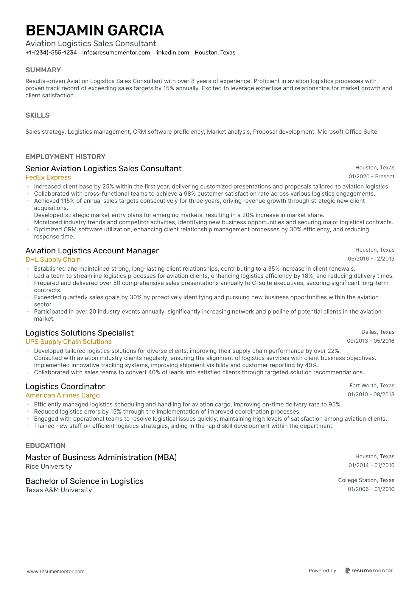 Aviation Logistics Sales Consultant