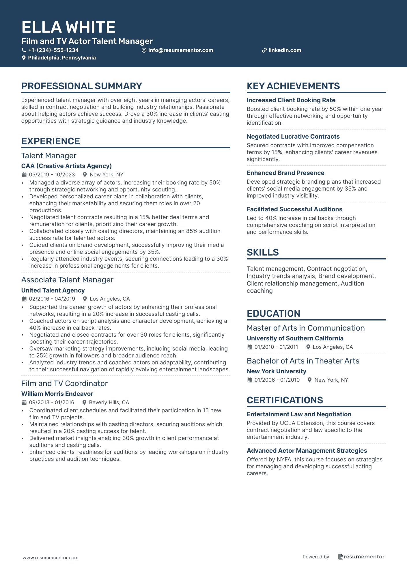 Film and TV Actor Talent Manager