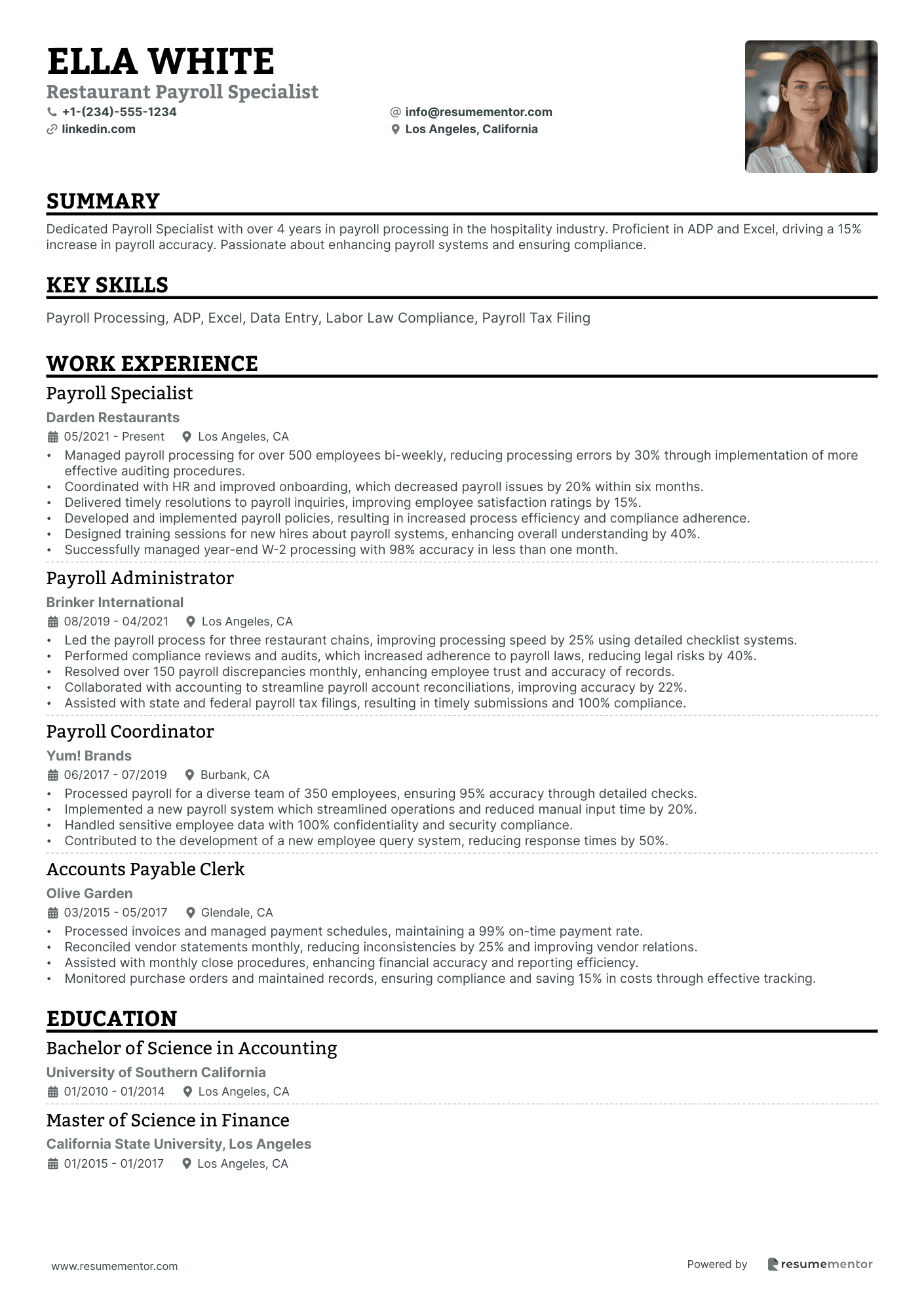 Restaurant Payroll Specialist