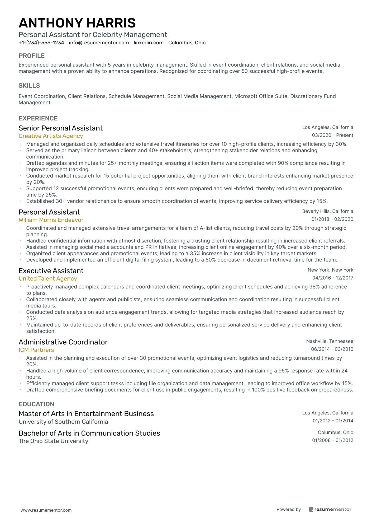 Personal Assistant for Celebrity Management