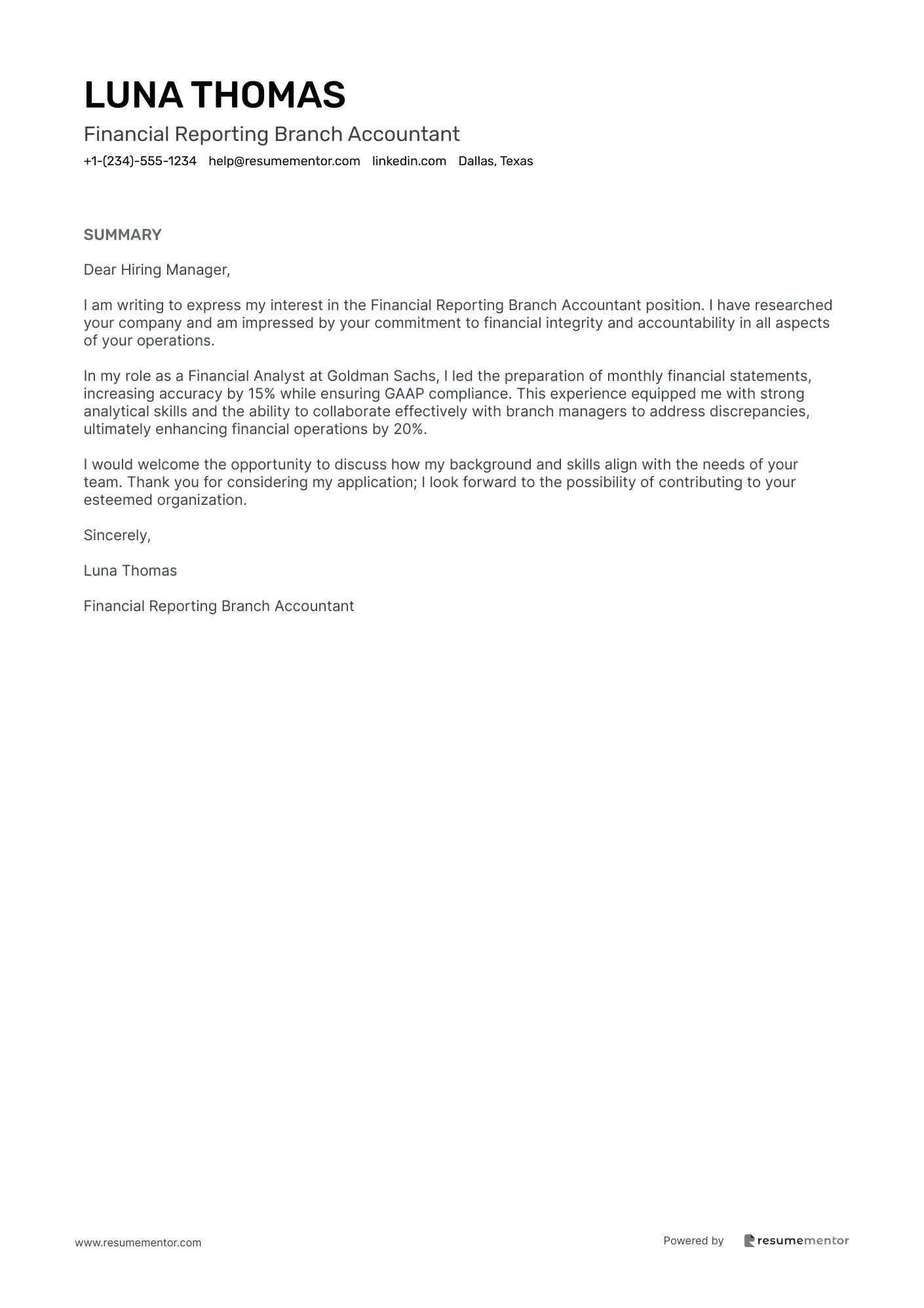 Financial Reporting Branch Accountant